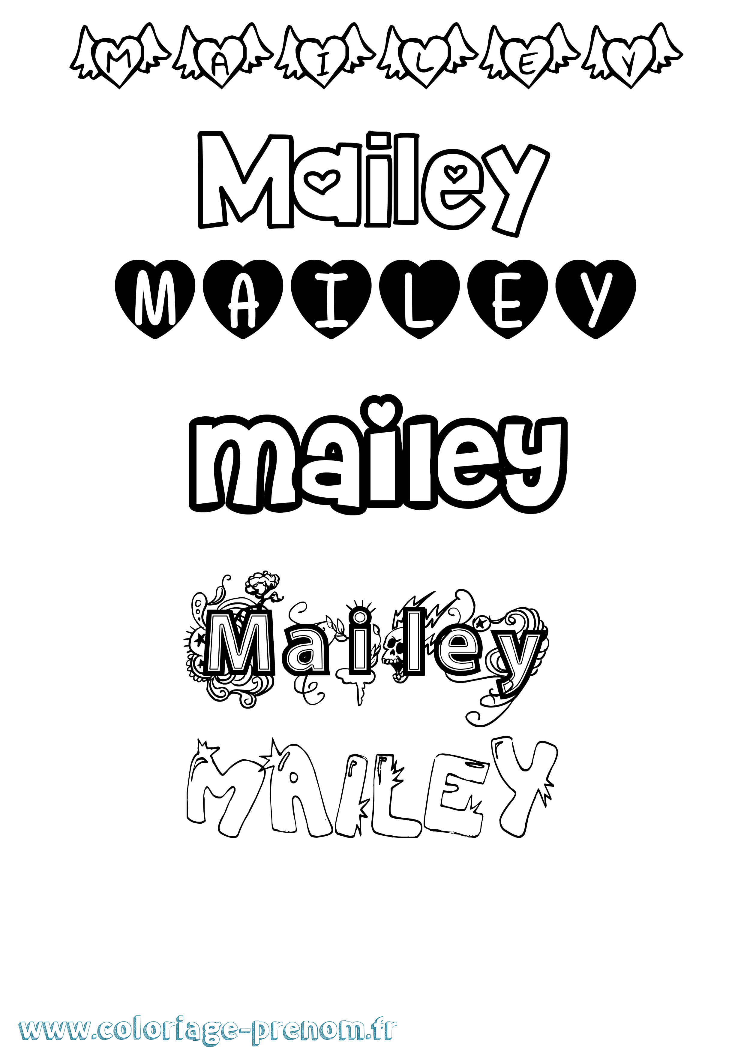 Coloriage prénom Mailey Girly