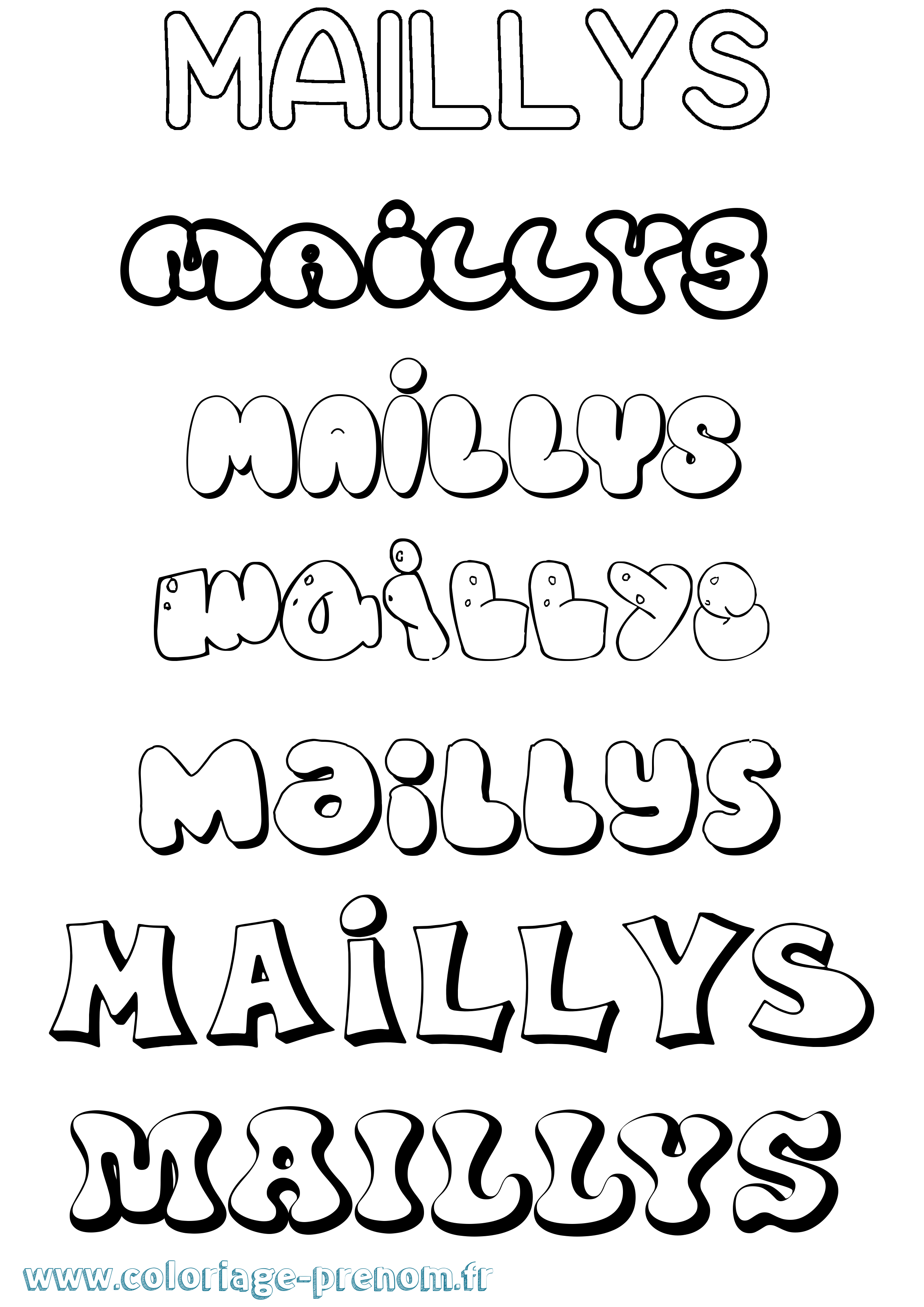 Coloriage prénom Maillys Bubble