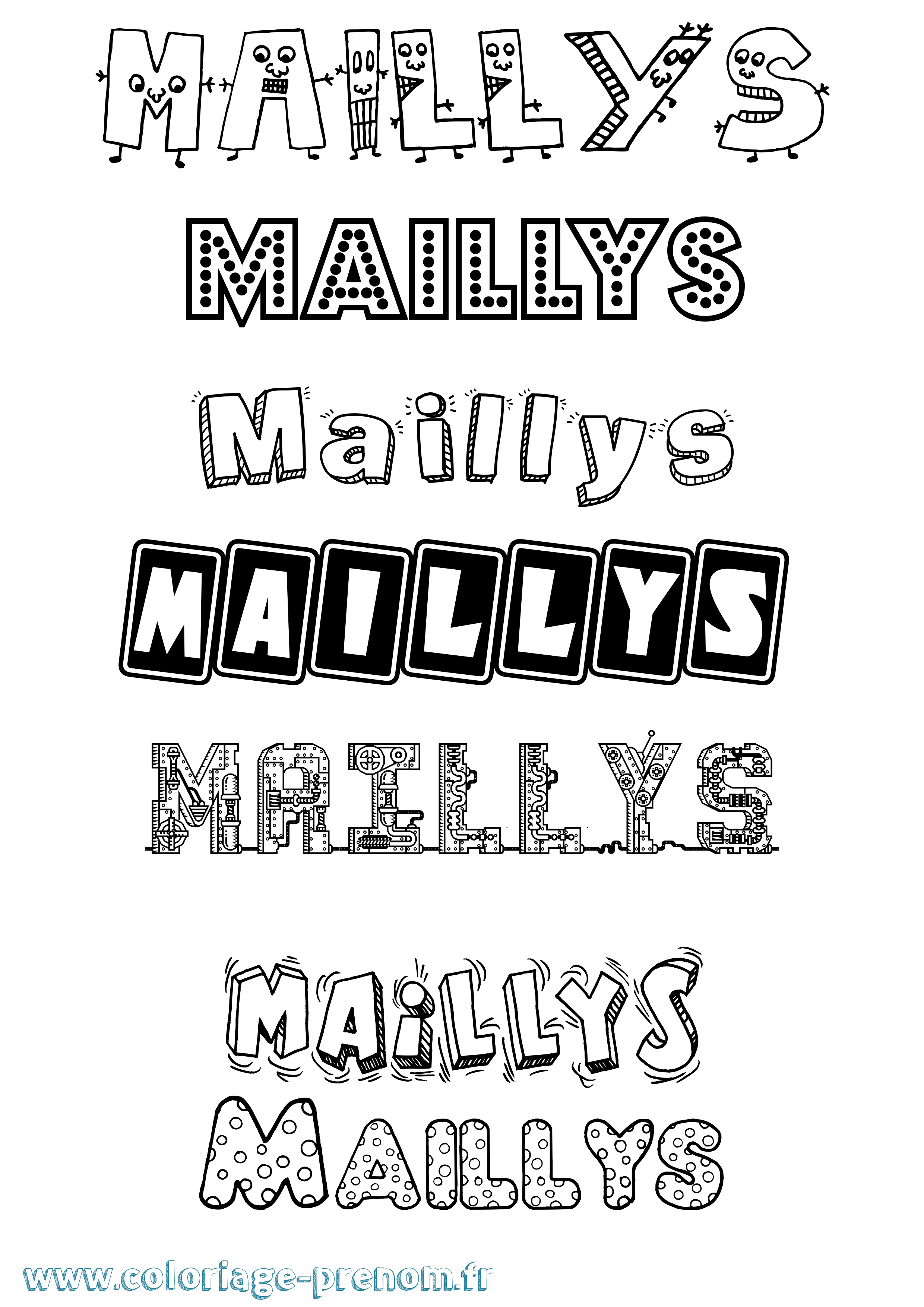 Coloriage prénom Maillys Fun