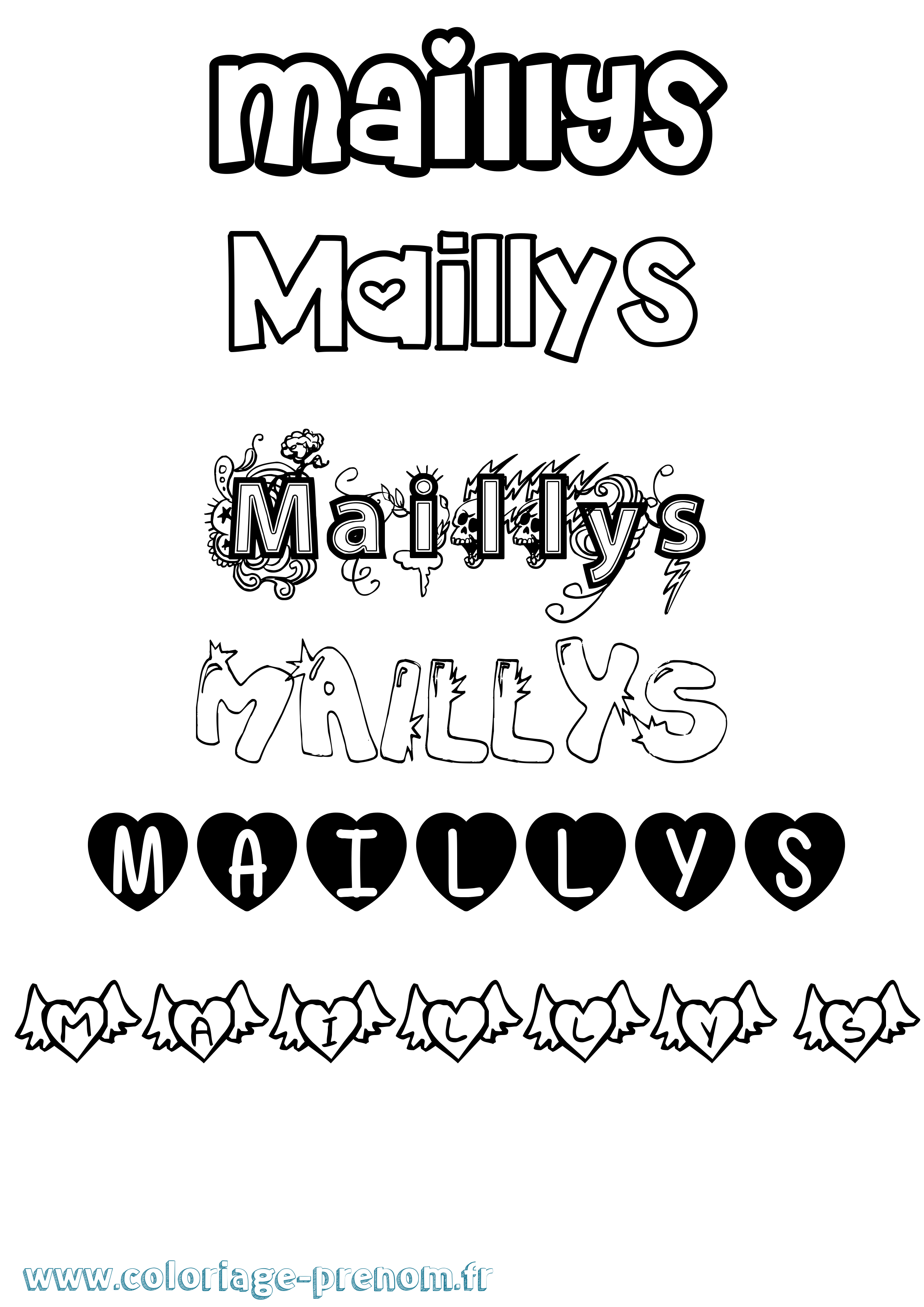 Coloriage prénom Maillys Girly