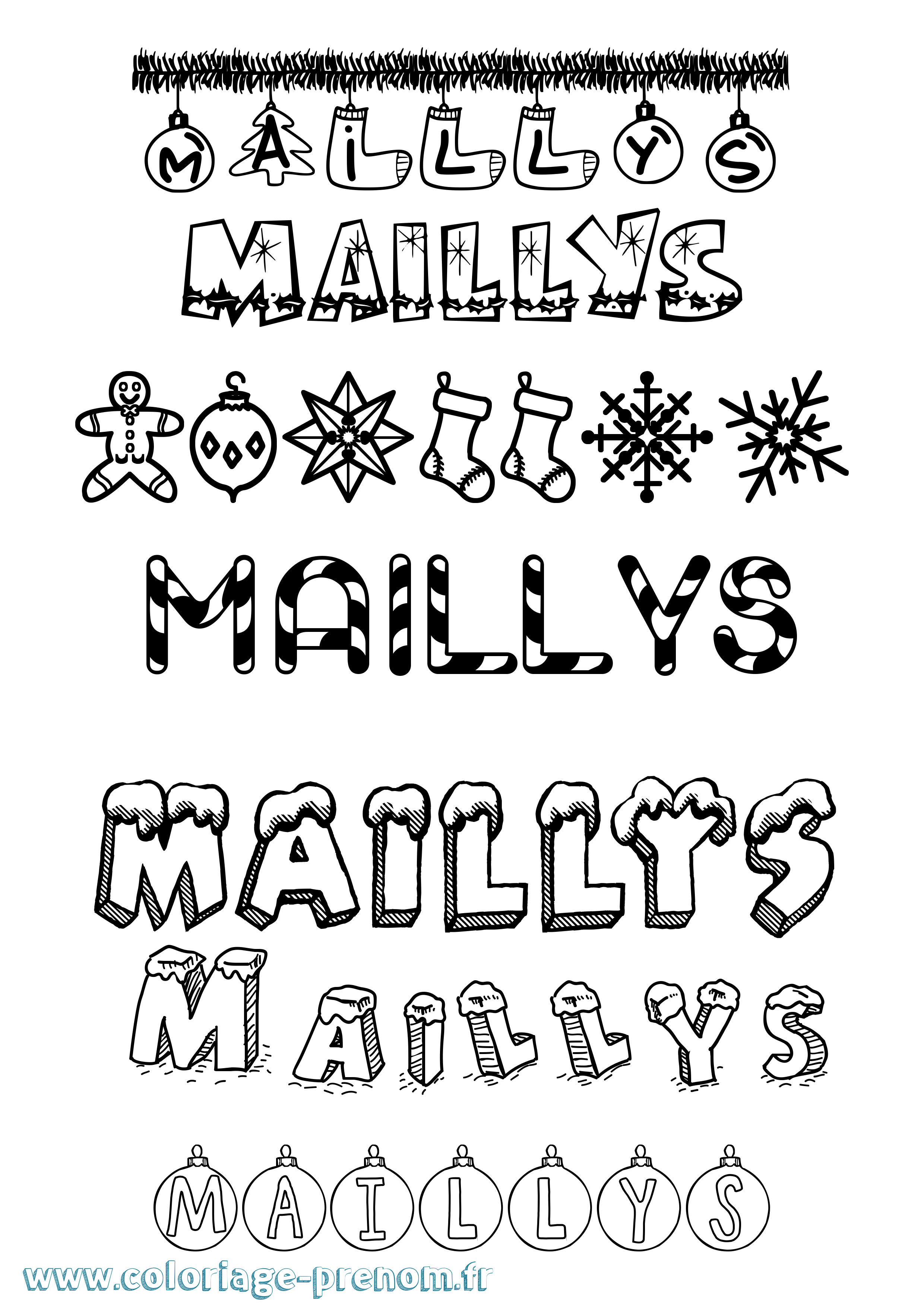 Coloriage prénom Maillys Noël