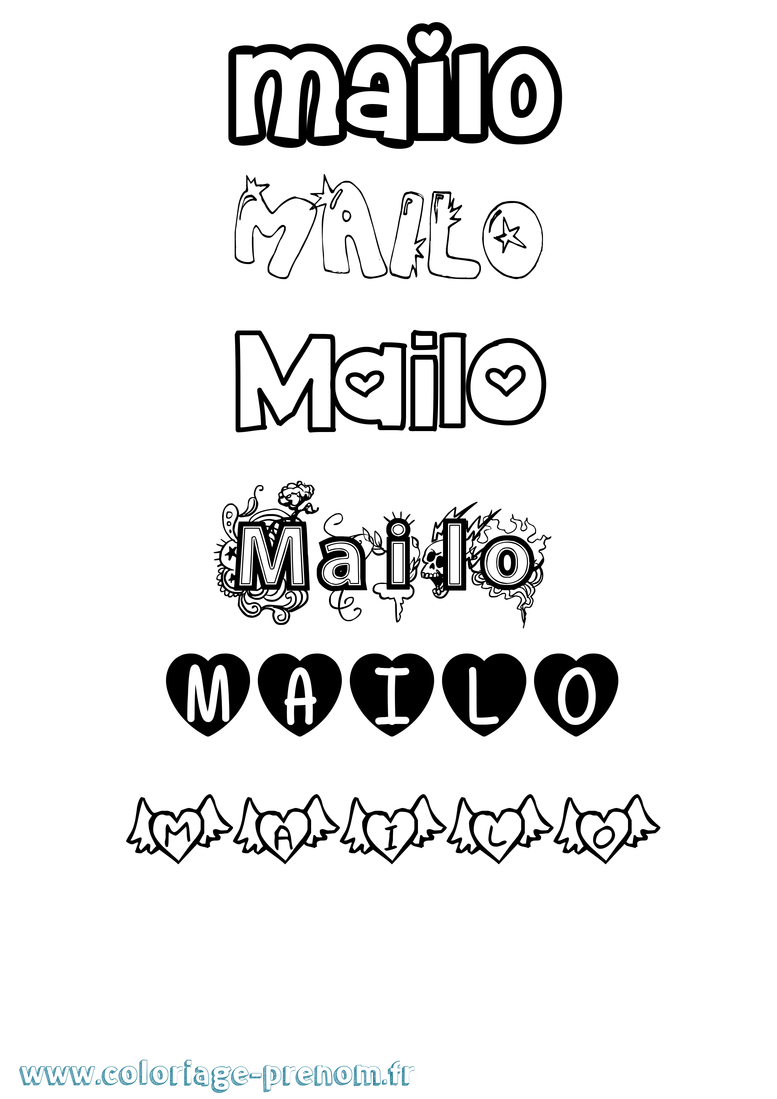 Coloriage prénom Mailo Girly
