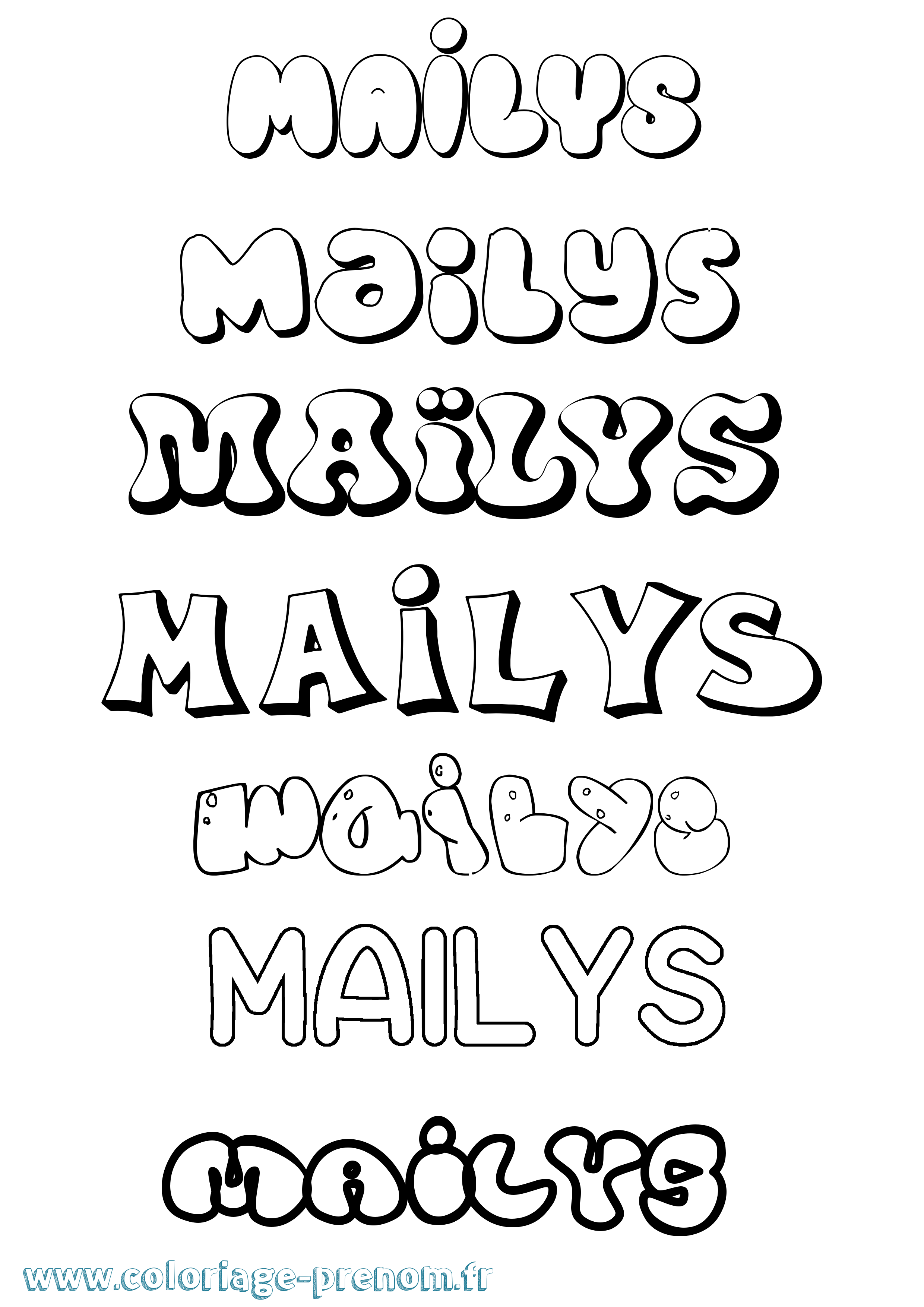 Coloriage prénom Maïlys Bubble