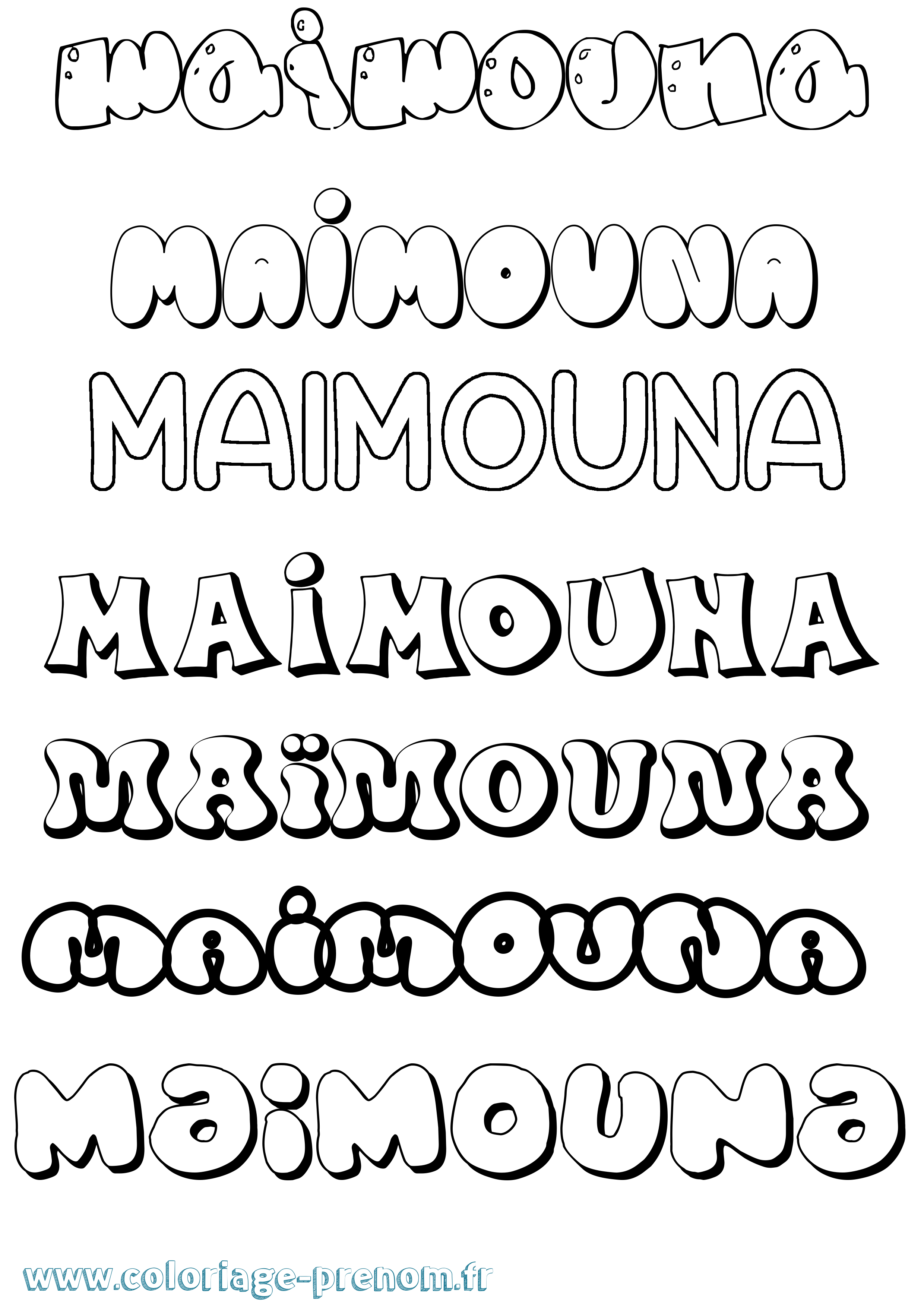 Coloriage prénom Maïmouna Bubble