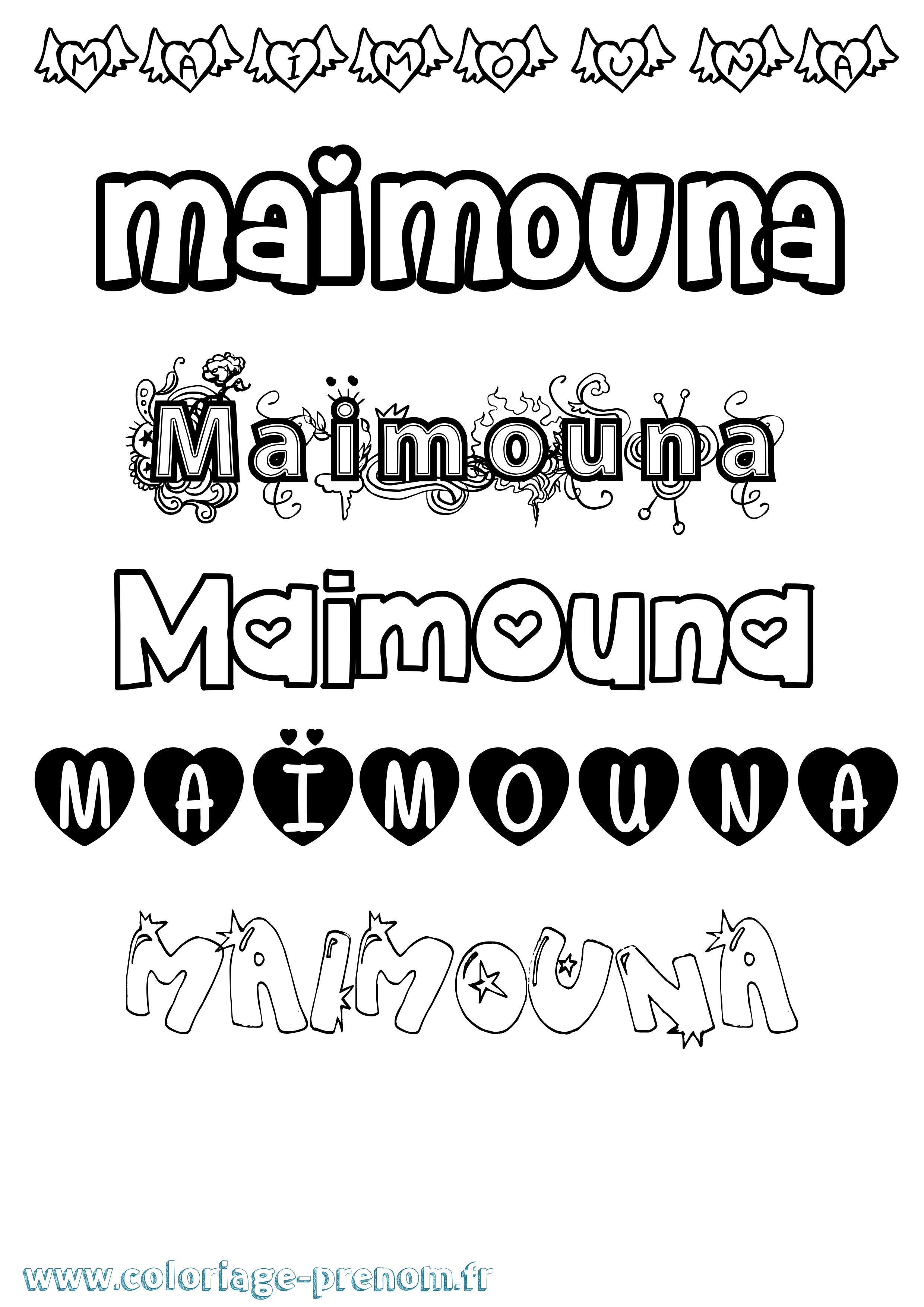 Coloriage prénom Maïmouna Girly