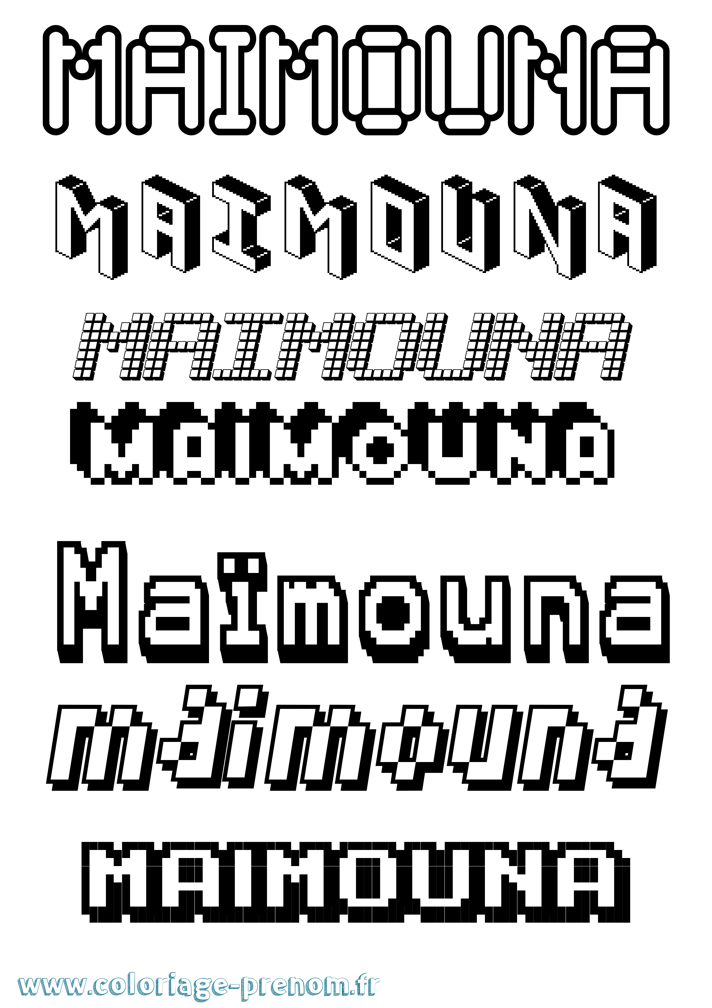 Coloriage prénom Maïmouna Pixel