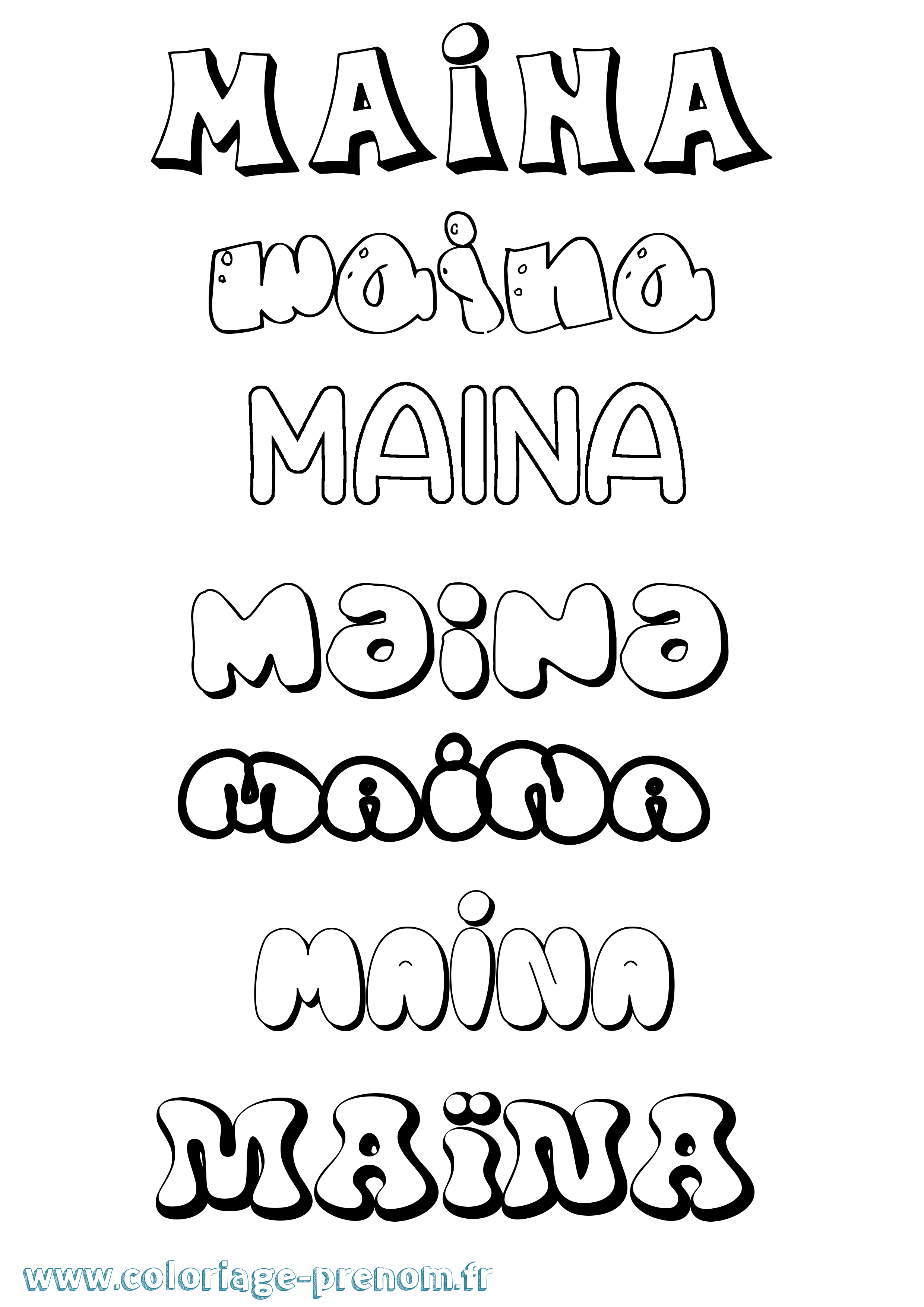 Coloriage Maïna Bubble Coloriage prénom Maïna Bubble