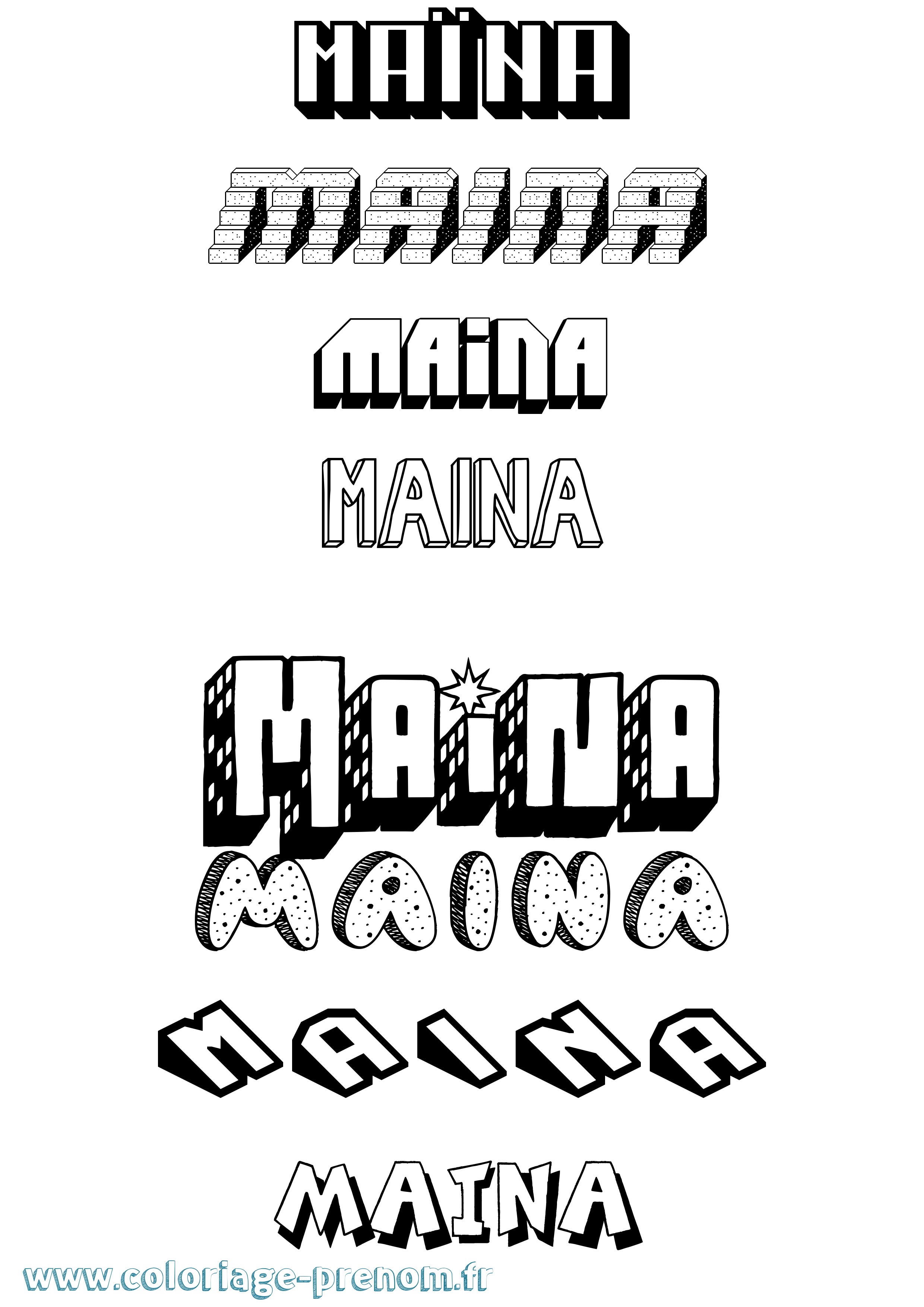 Coloriage Maïna Effet 3D Coloriage prénom Maïna Effet 3D