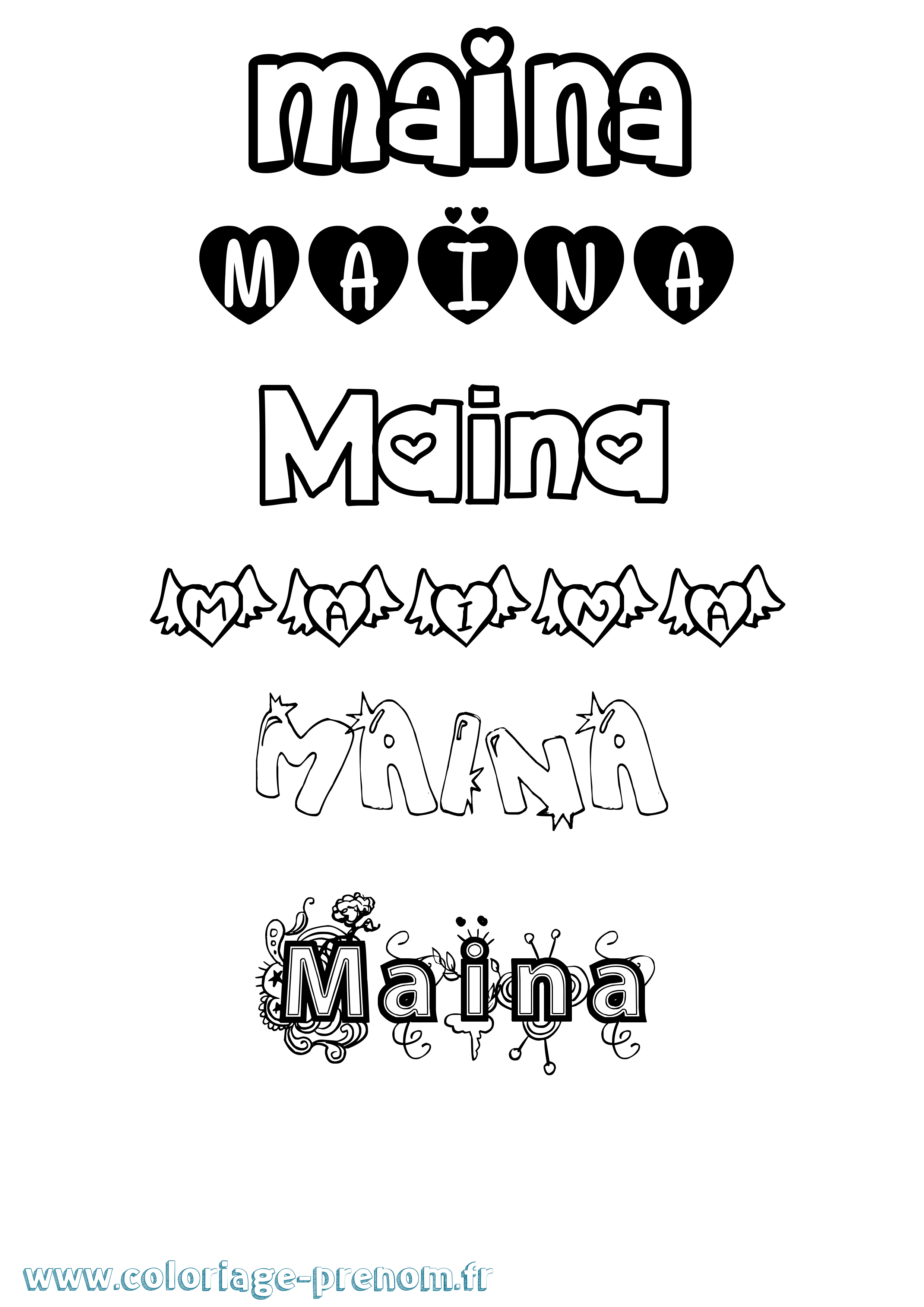 Coloriage Maïna Girly Coloriage prénom Maïna Girly