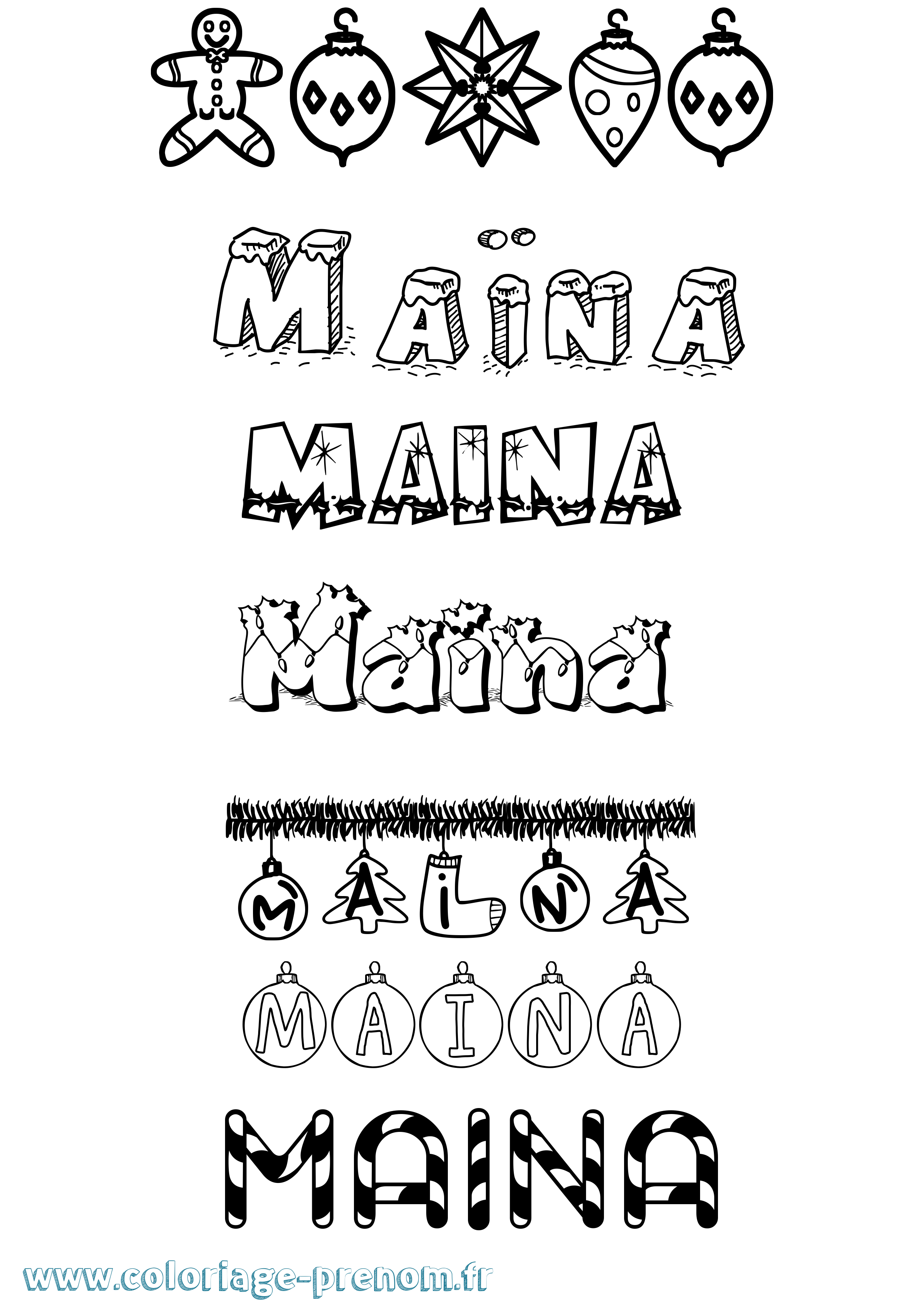 Coloriage Maïna Noël Coloriage prénom Maïna Noël