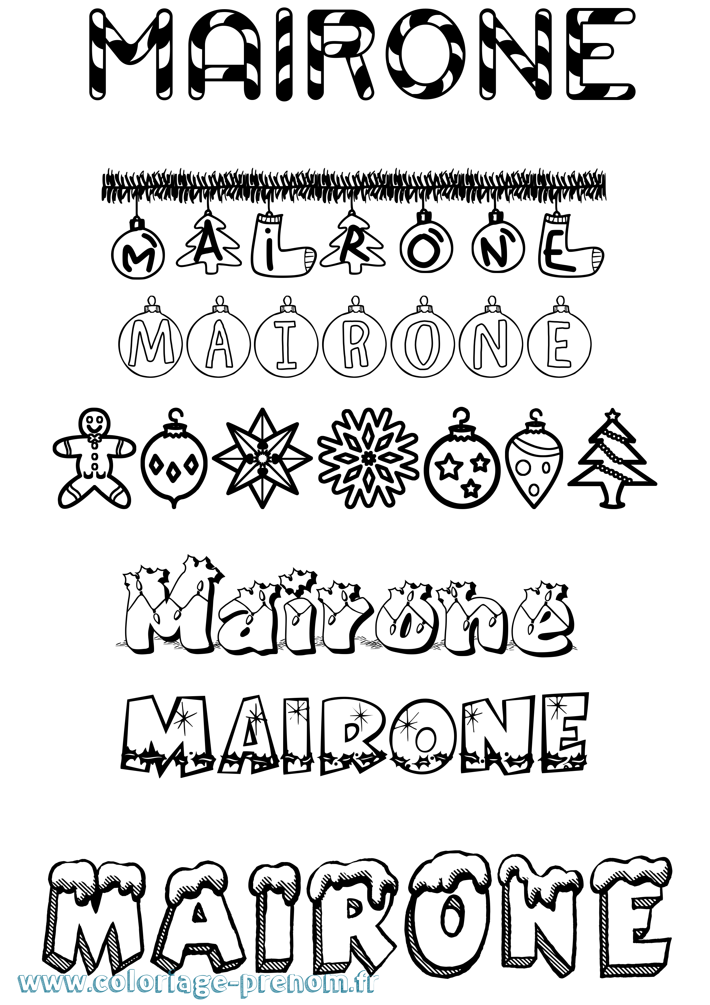 Coloriage prénom Mairone Noël