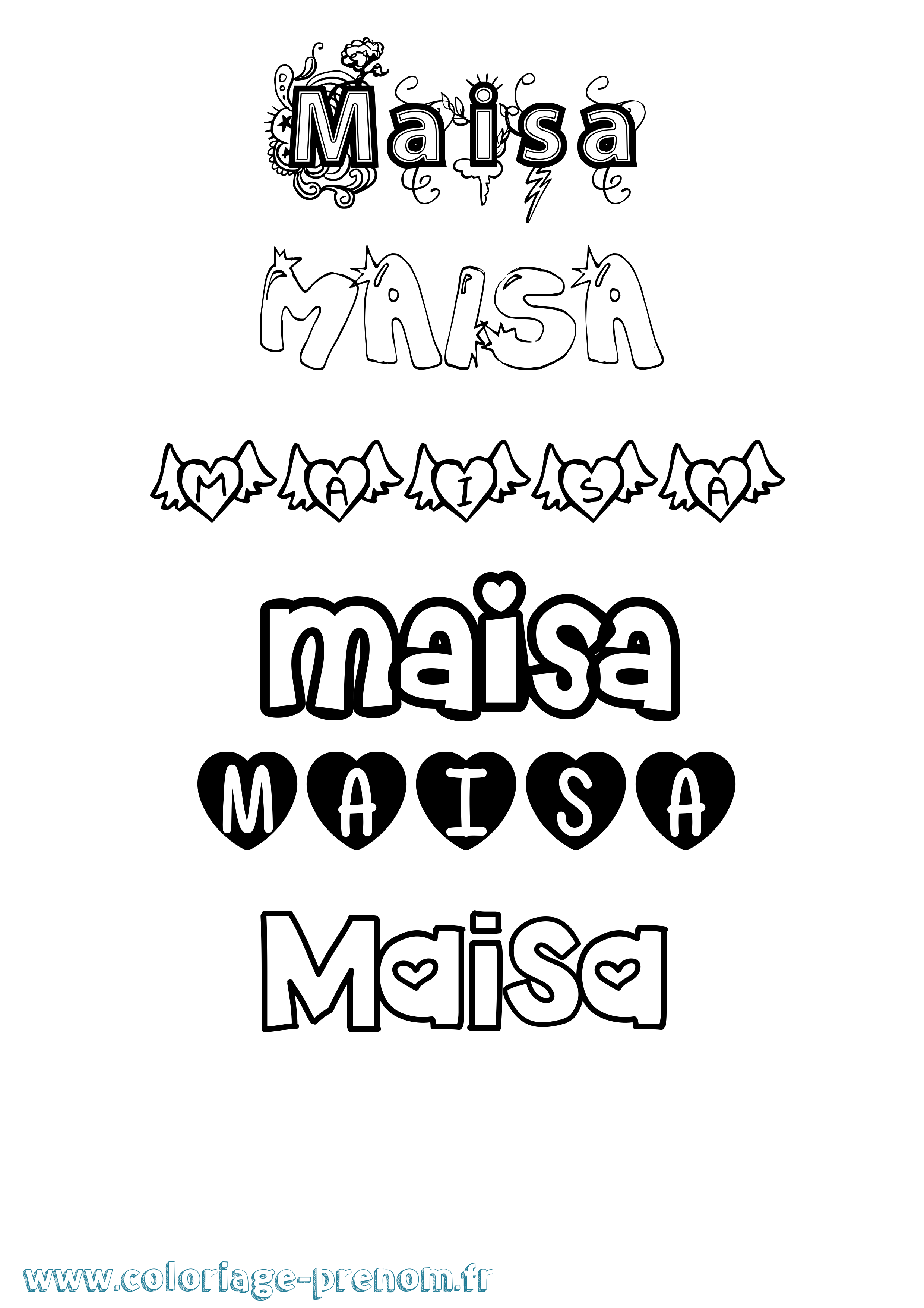 Coloriage prénom Maisa Girly