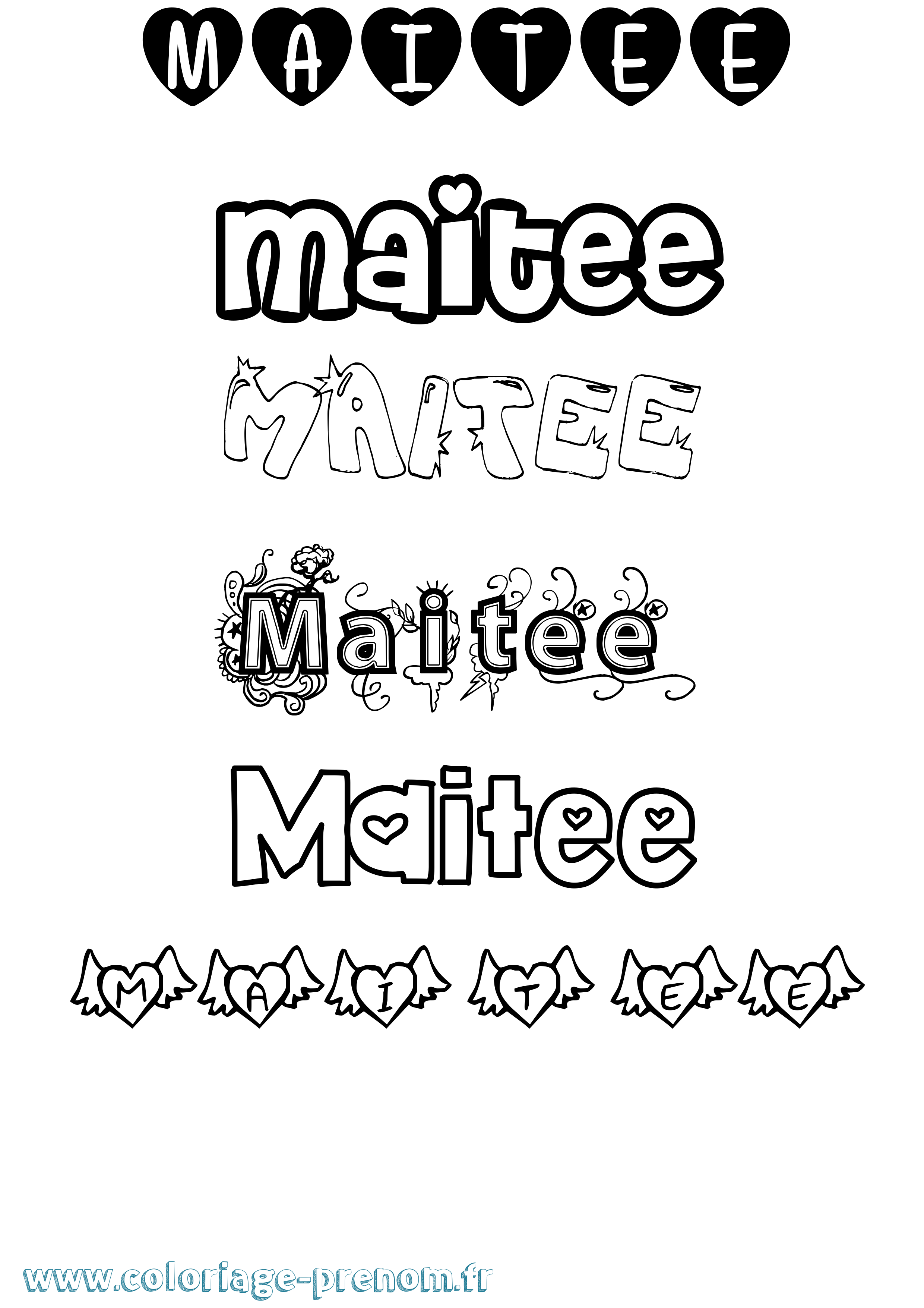 Coloriage prénom Maitee Girly