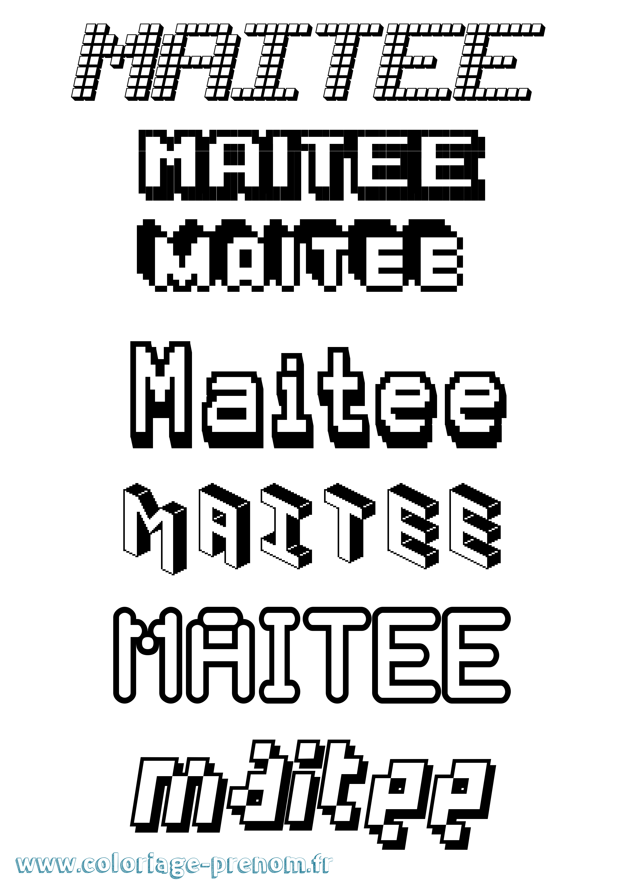 Coloriage prénom Maitee Pixel