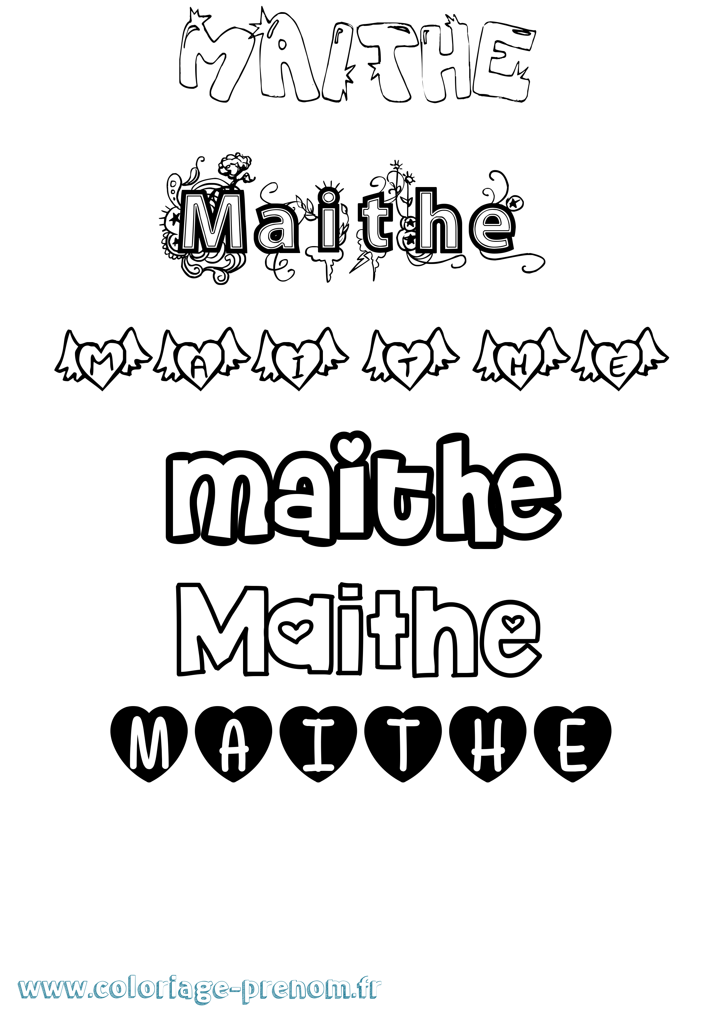 Coloriage prénom Maithe Girly