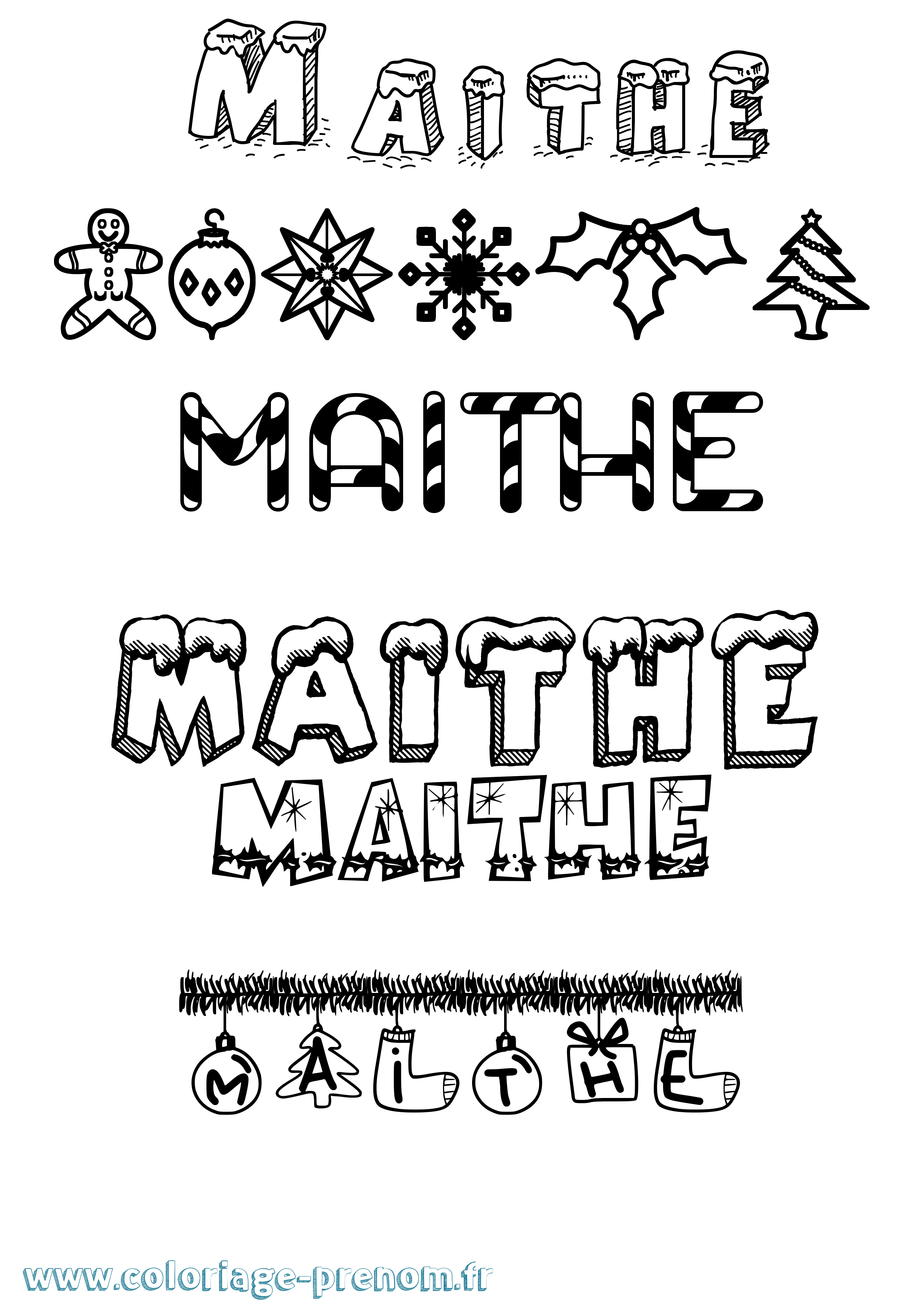 Coloriage prénom Maithe Noël