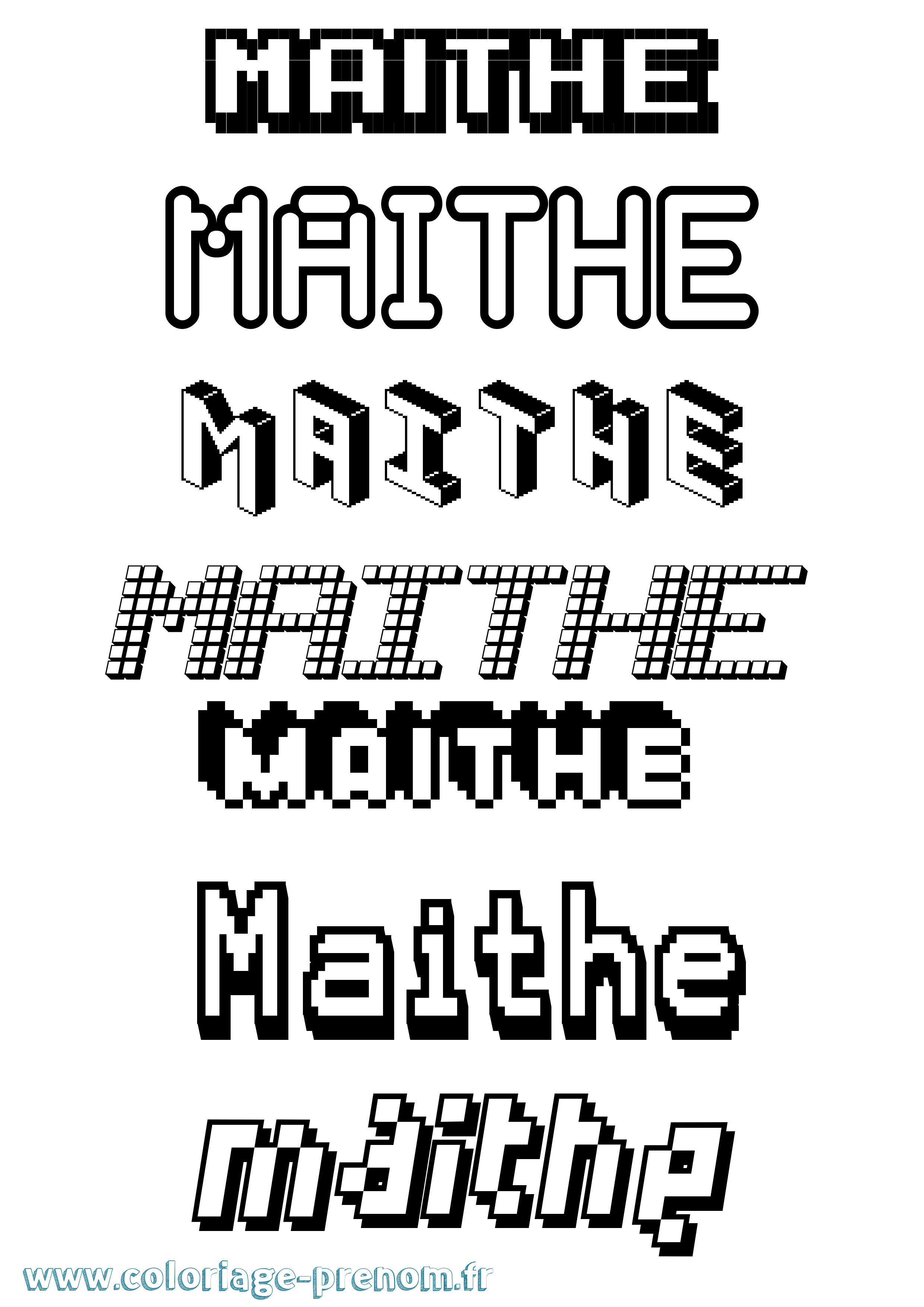 Coloriage prénom Maithe Pixel