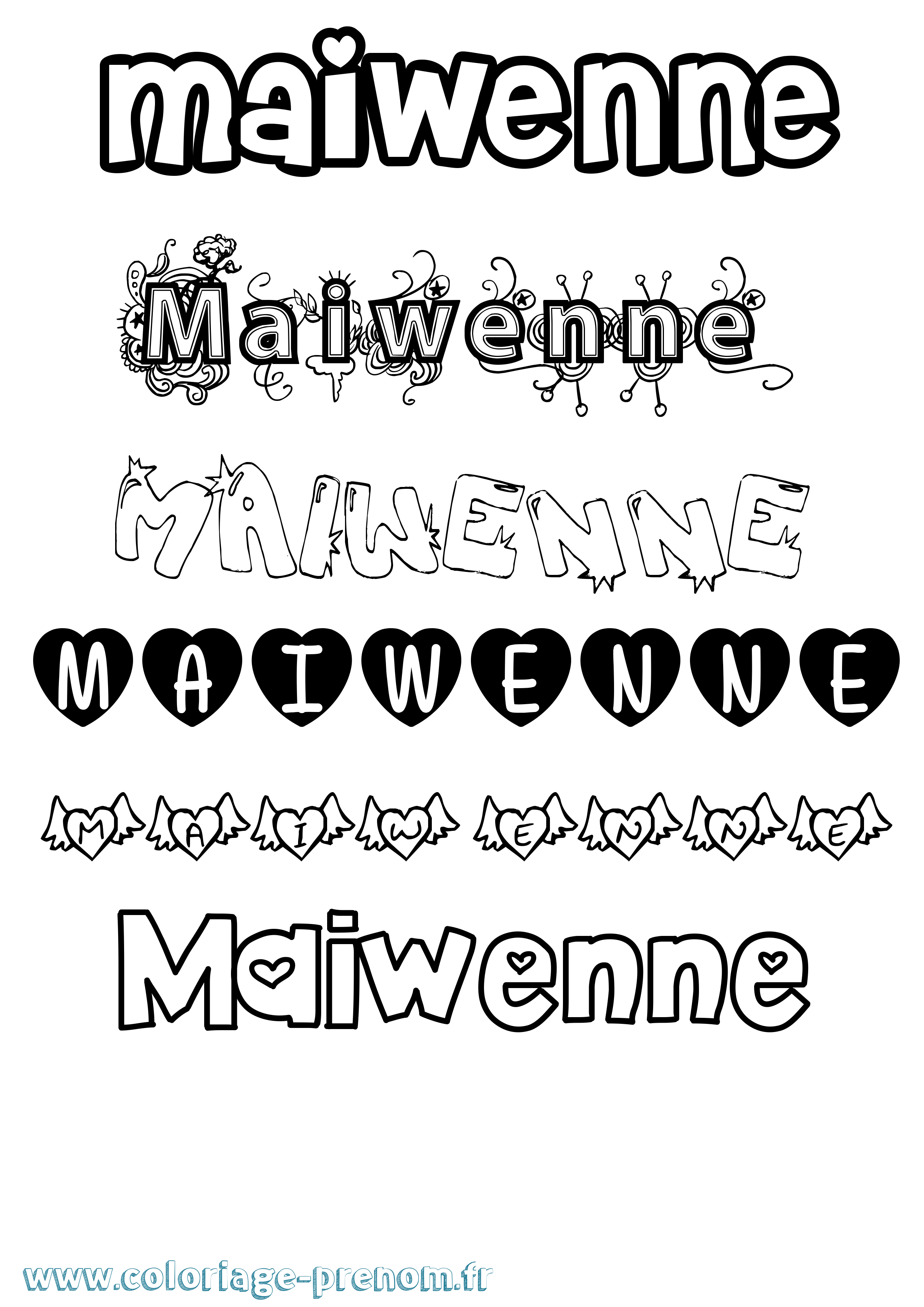 Coloriage prénom Maiwenne Girly