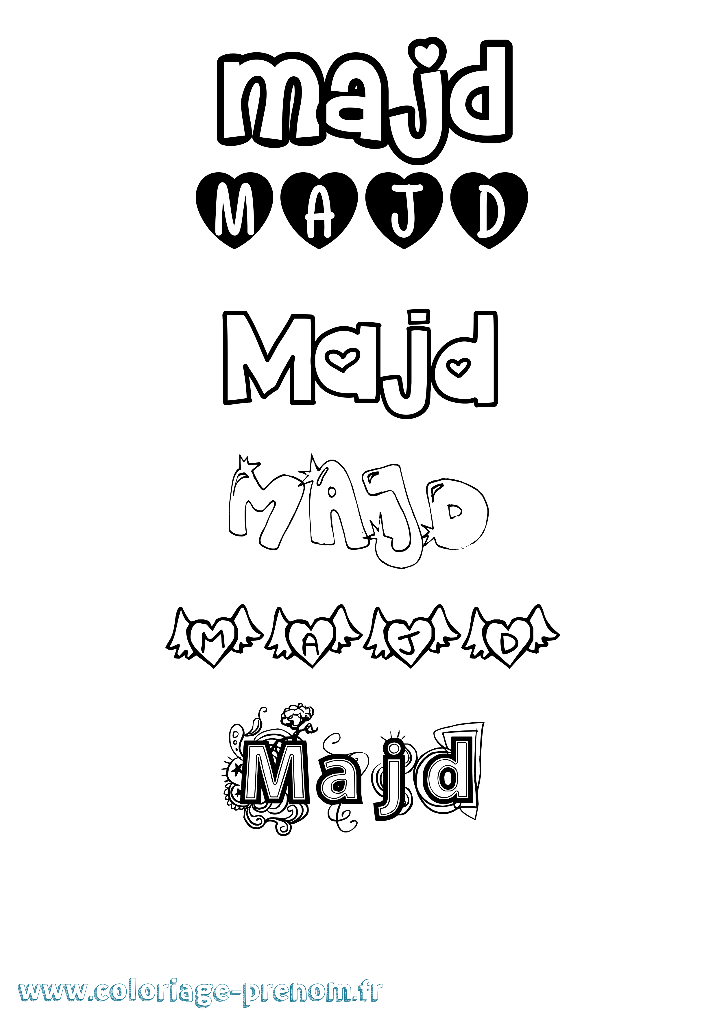 Coloriage prénom Majd Girly
