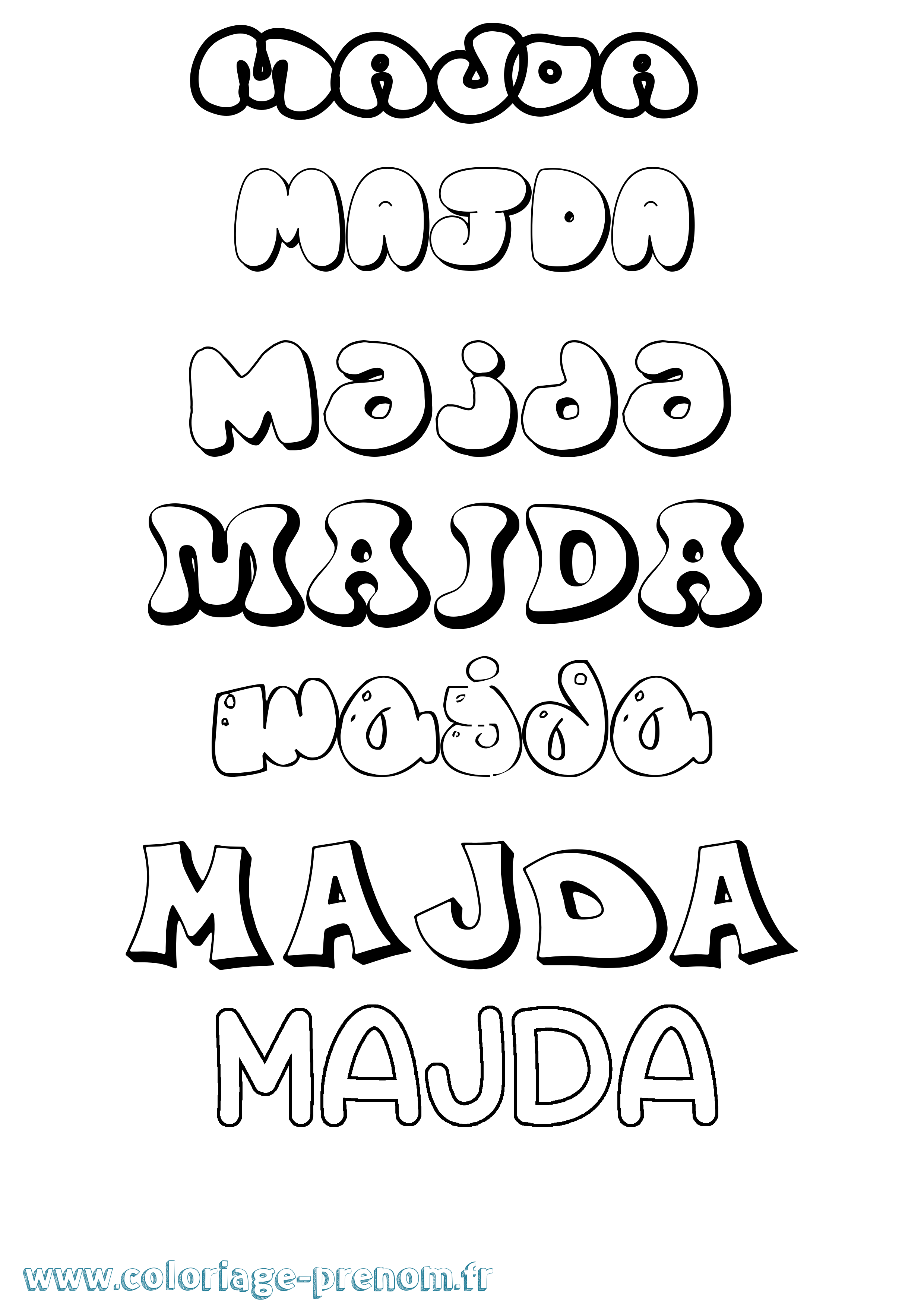 Coloriage prénom Majda Bubble