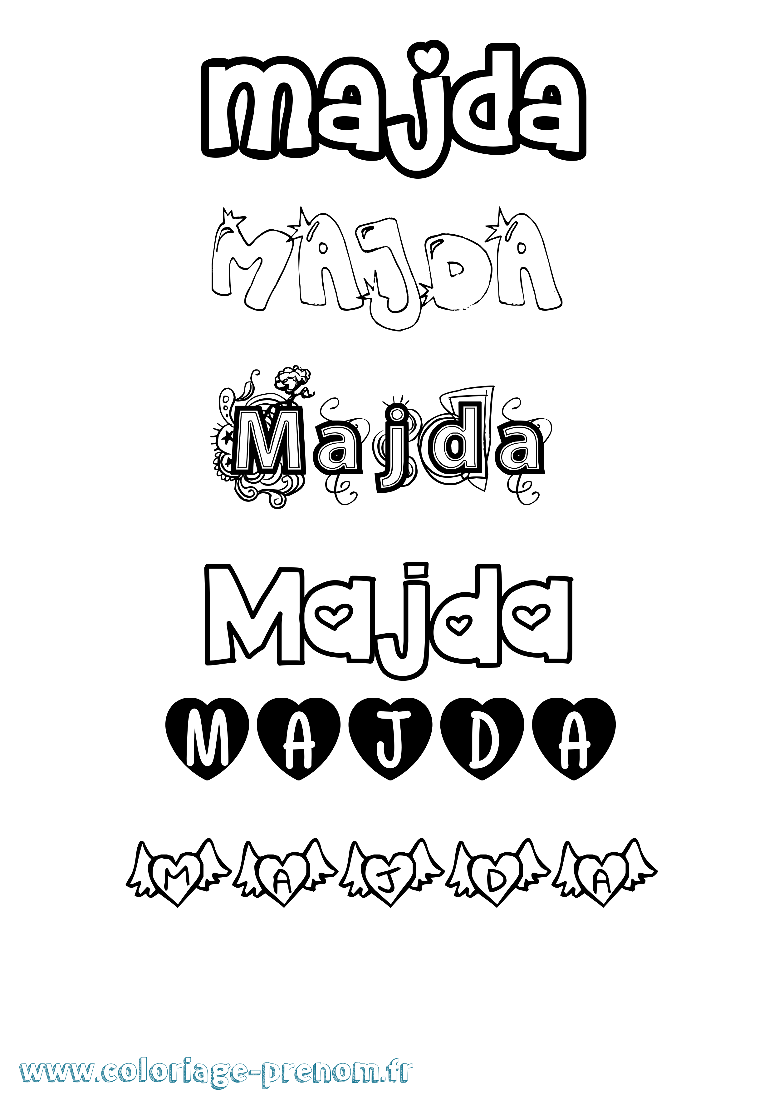 Coloriage prénom Majda Girly