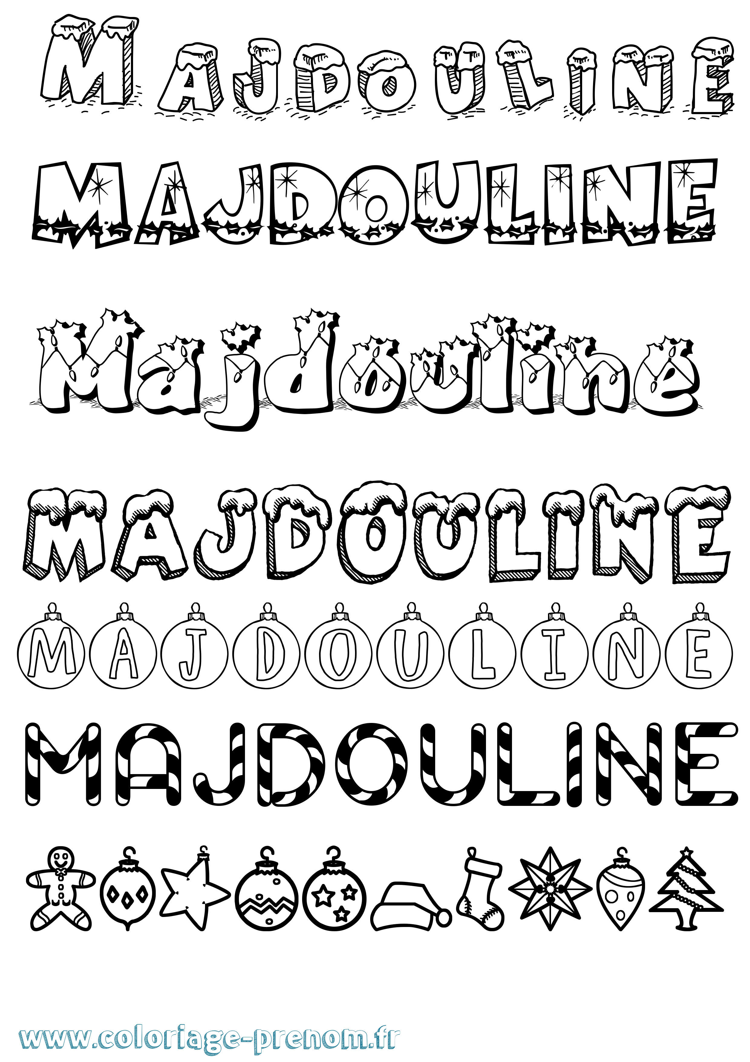 Coloriage prénom Majdouline Noël