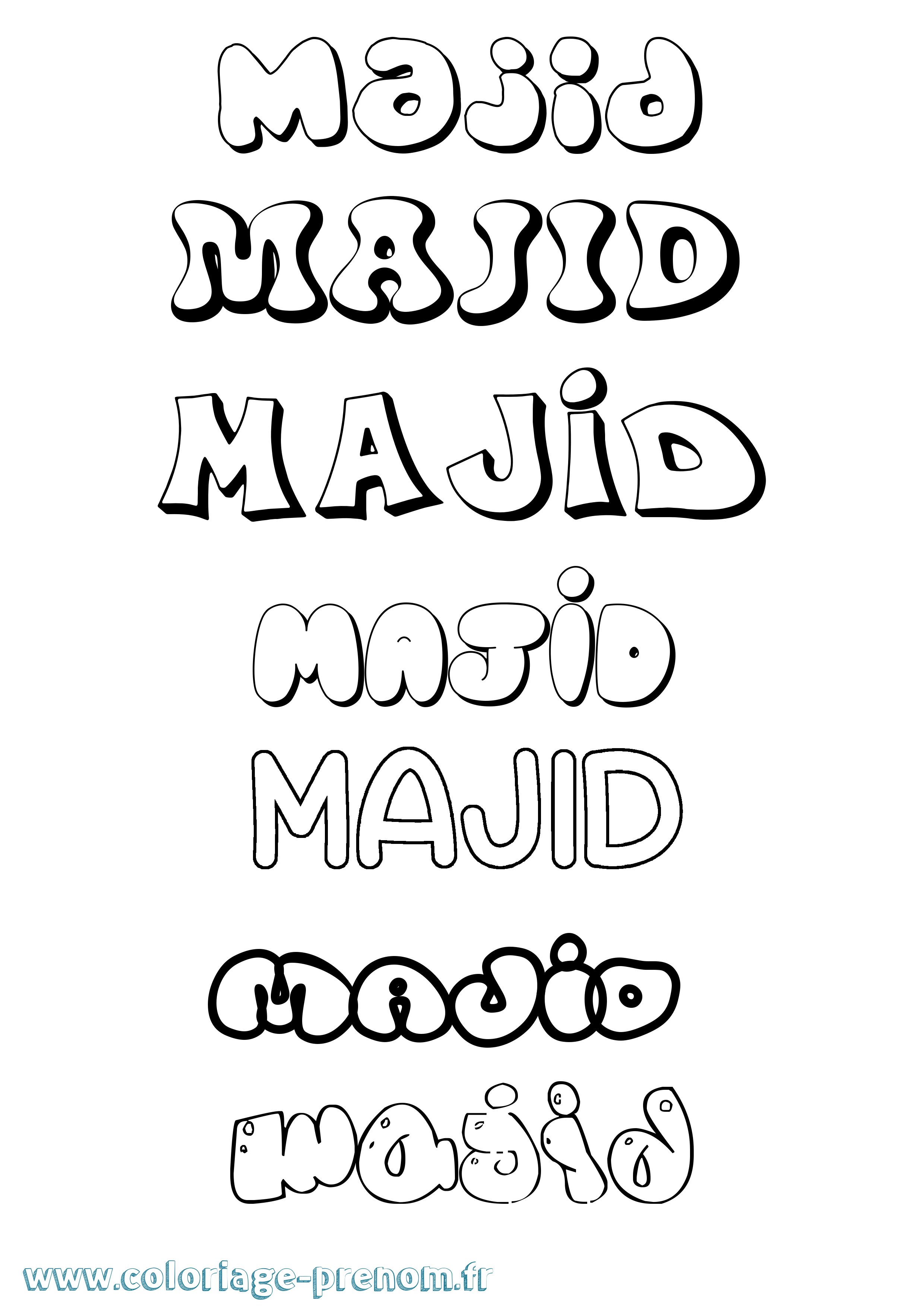 Coloriage prénom Majid Bubble