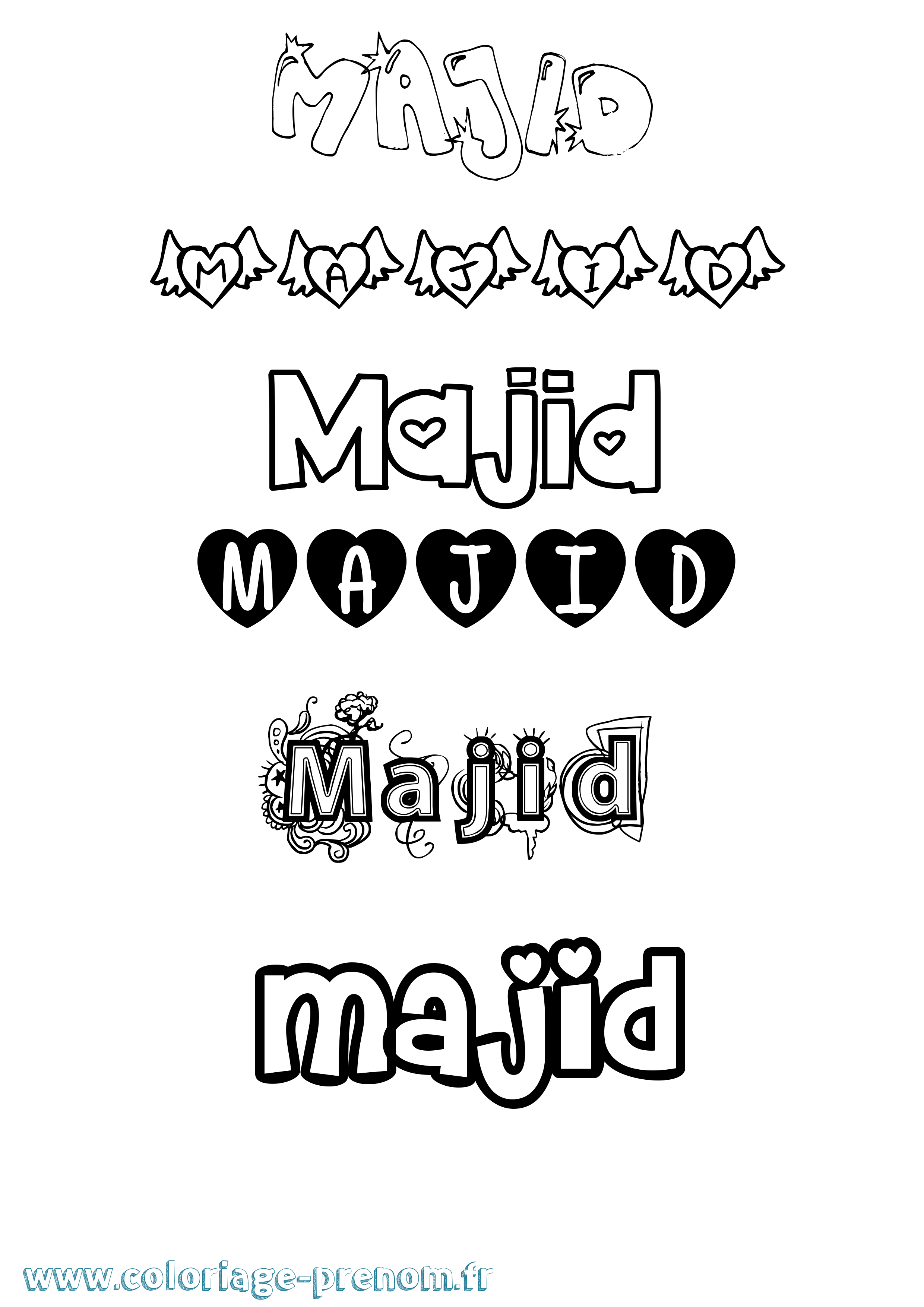 Coloriage prénom Majid Girly