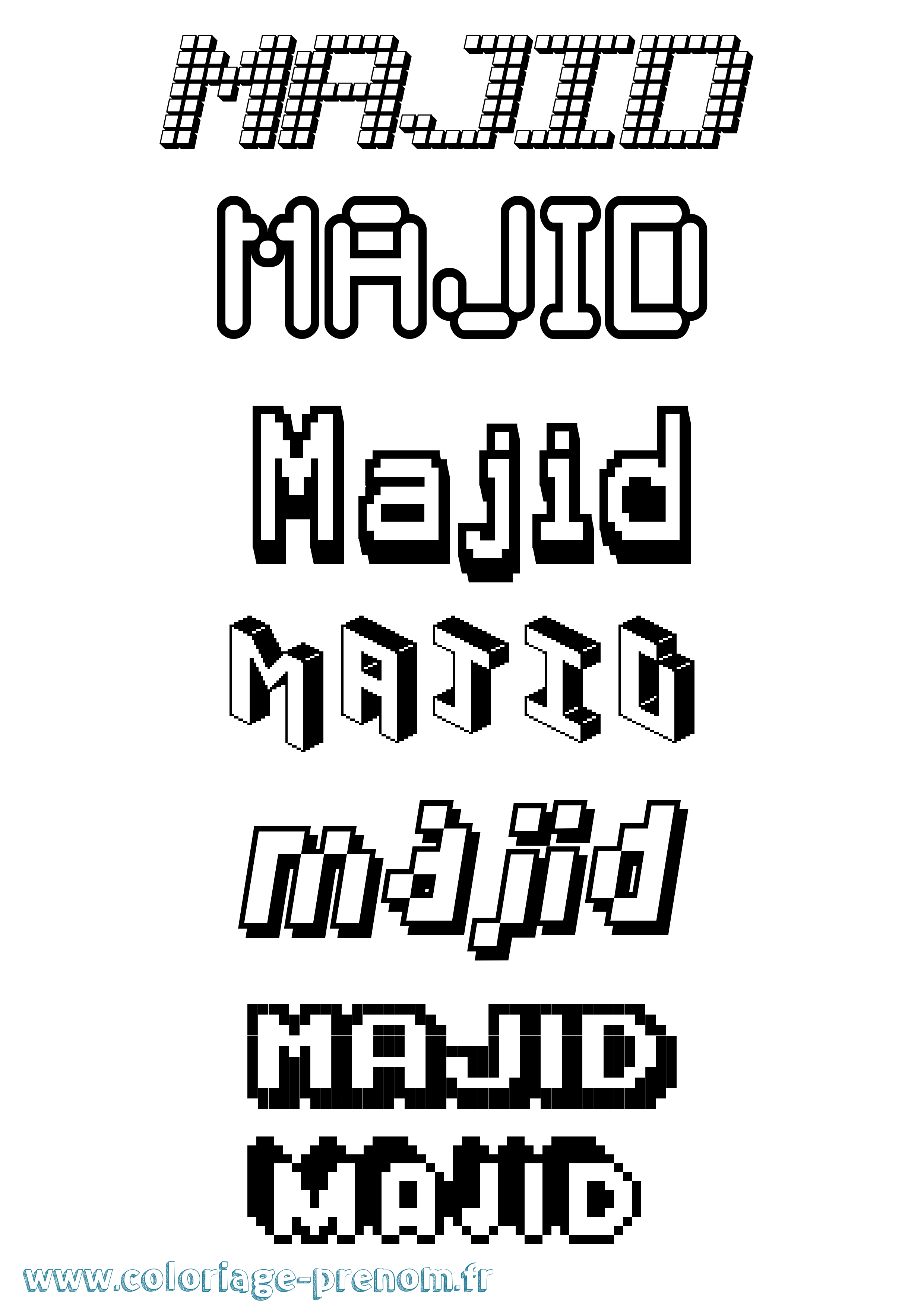 Coloriage prénom Majid Pixel