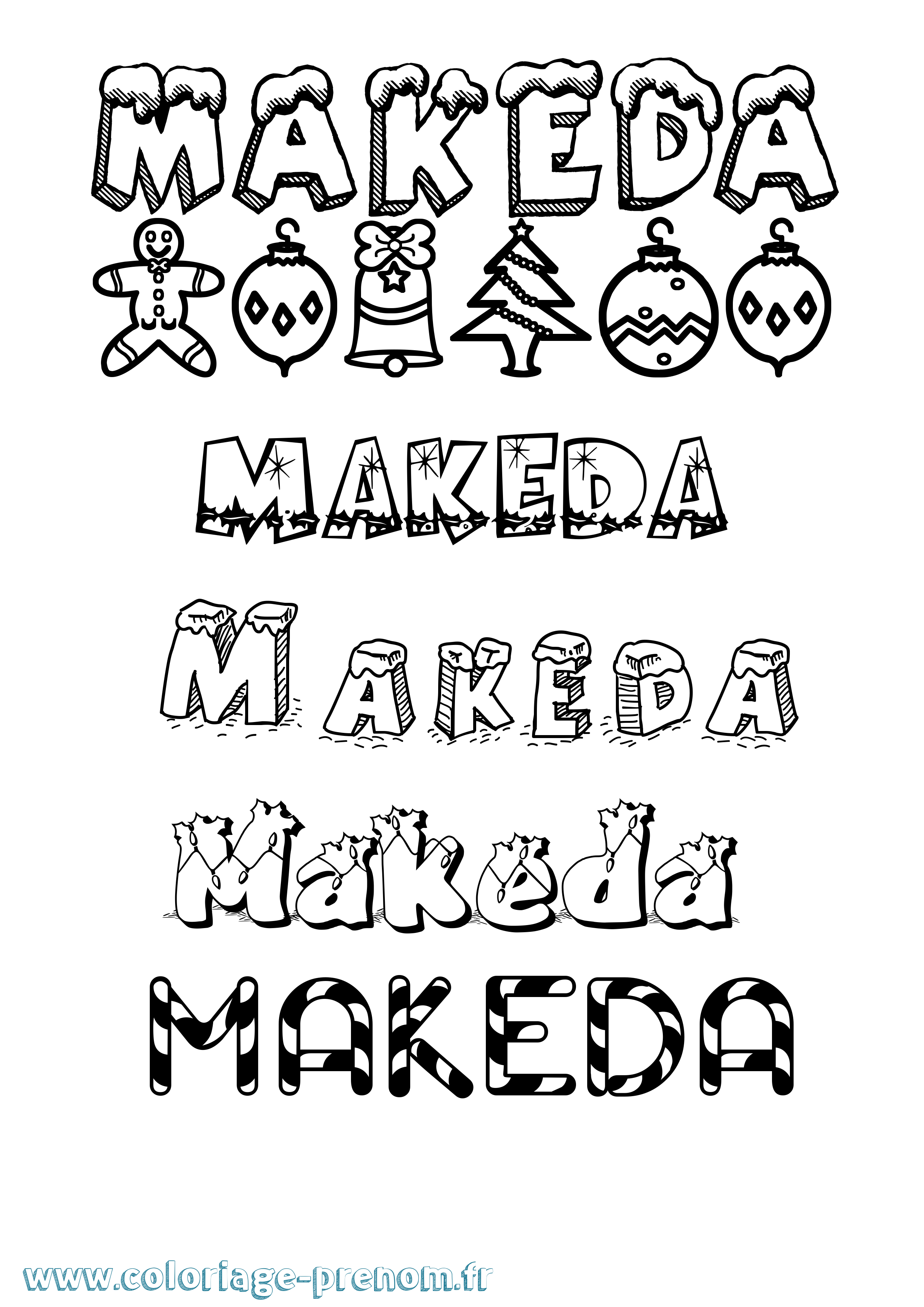 Coloriage Makeda Noël Coloriage prénom Makeda Noël