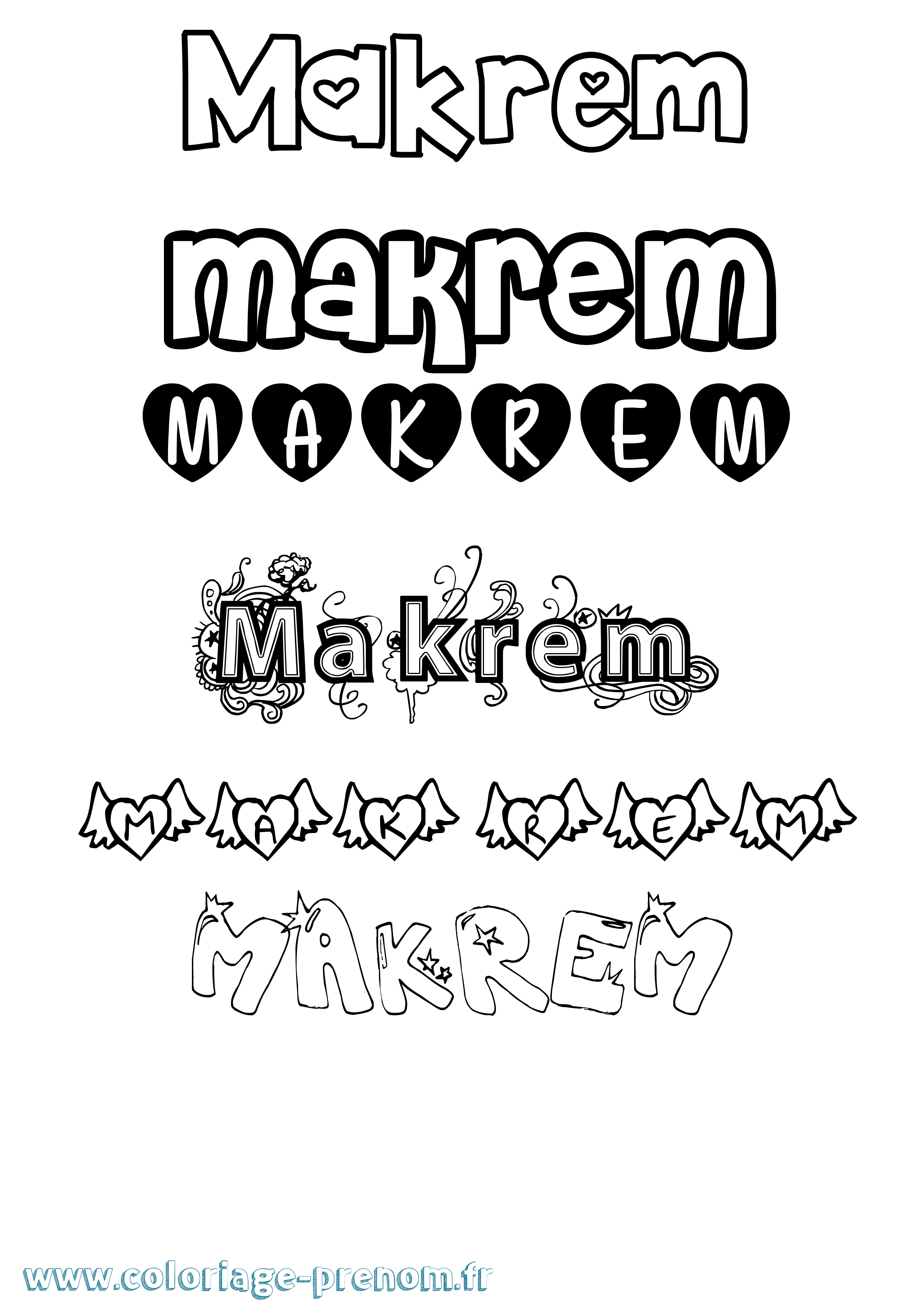 Coloriage prénom Makrem Girly
