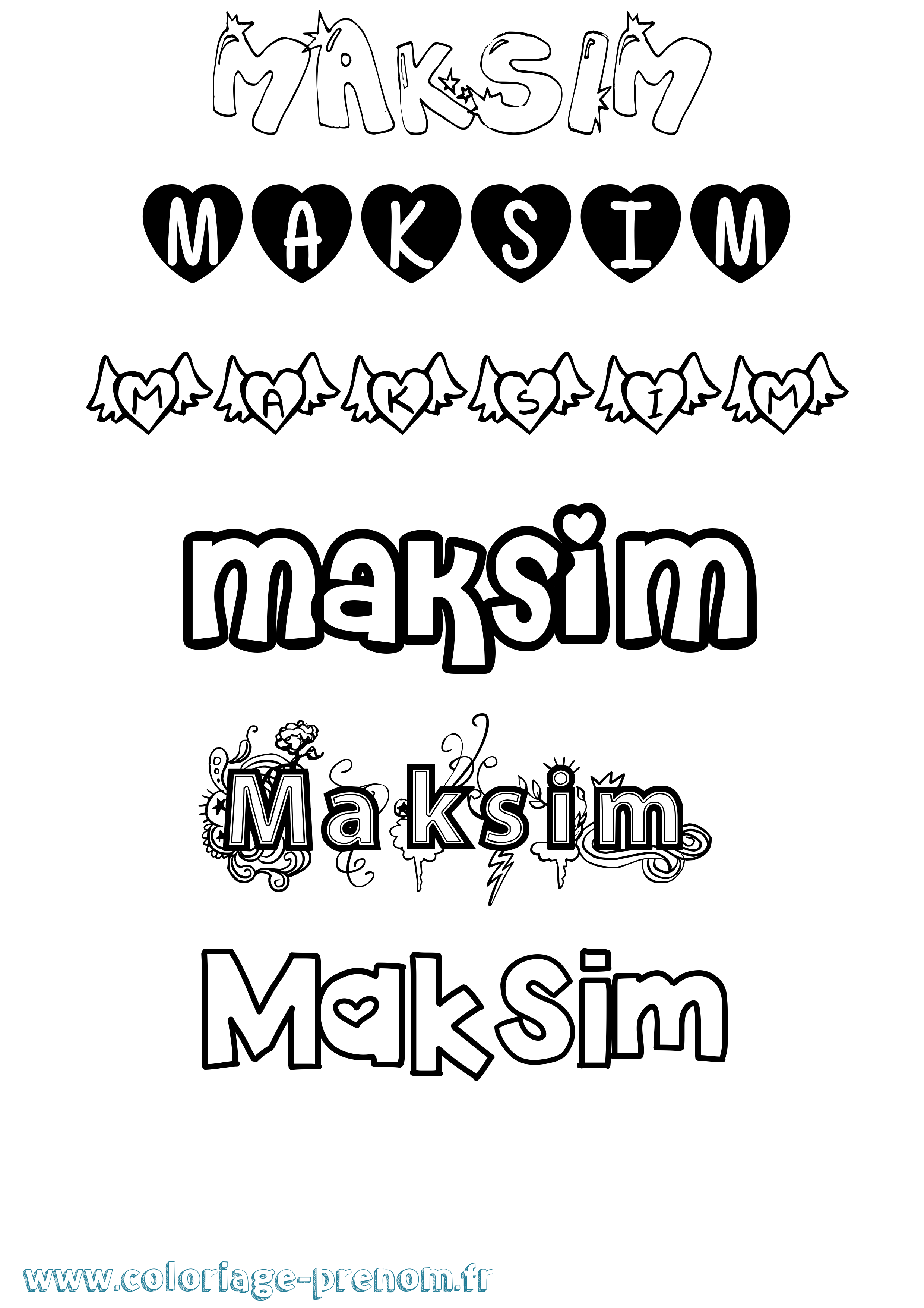 Coloriage prénom Maksim Girly