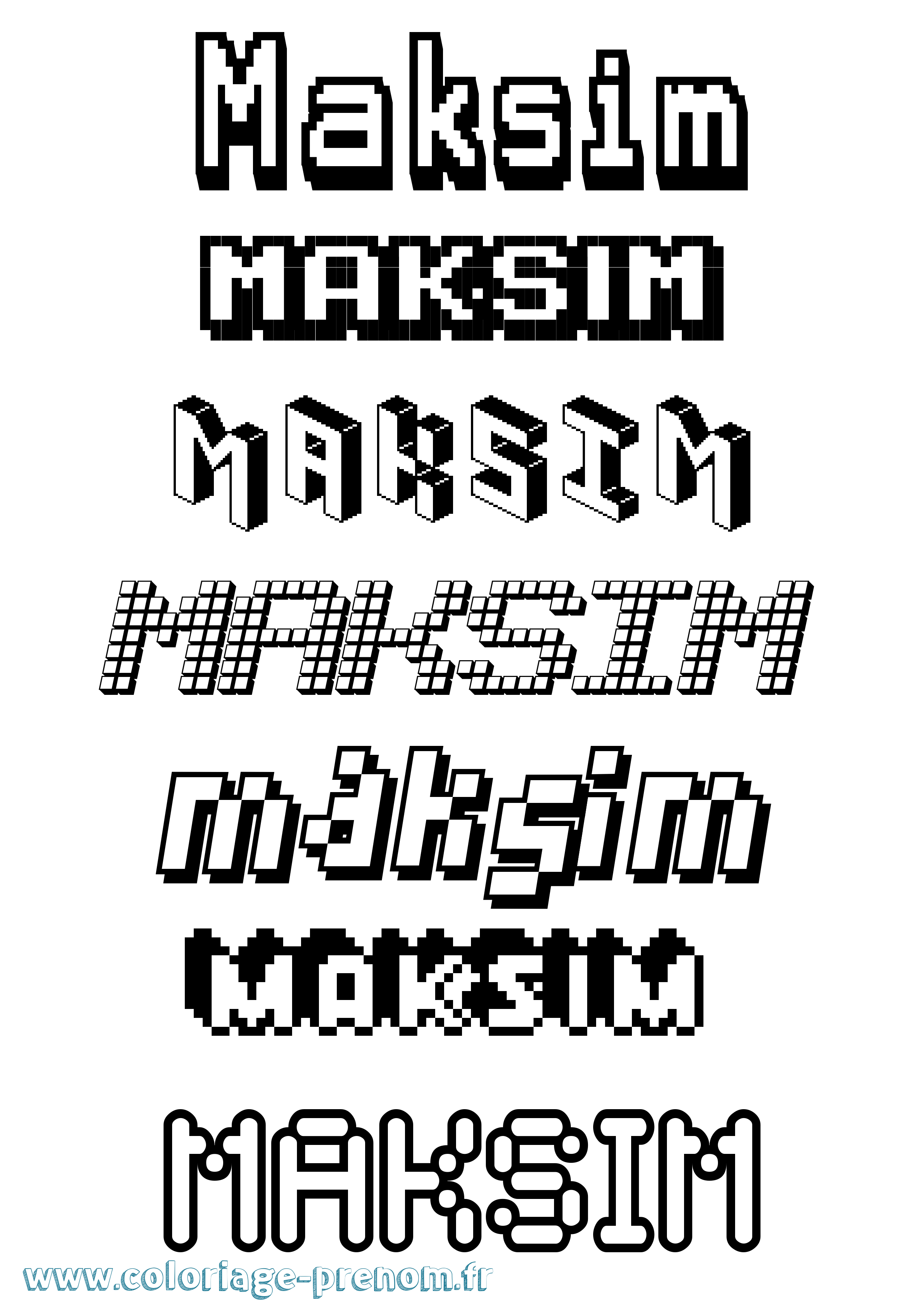Coloriage prénom Maksim Pixel