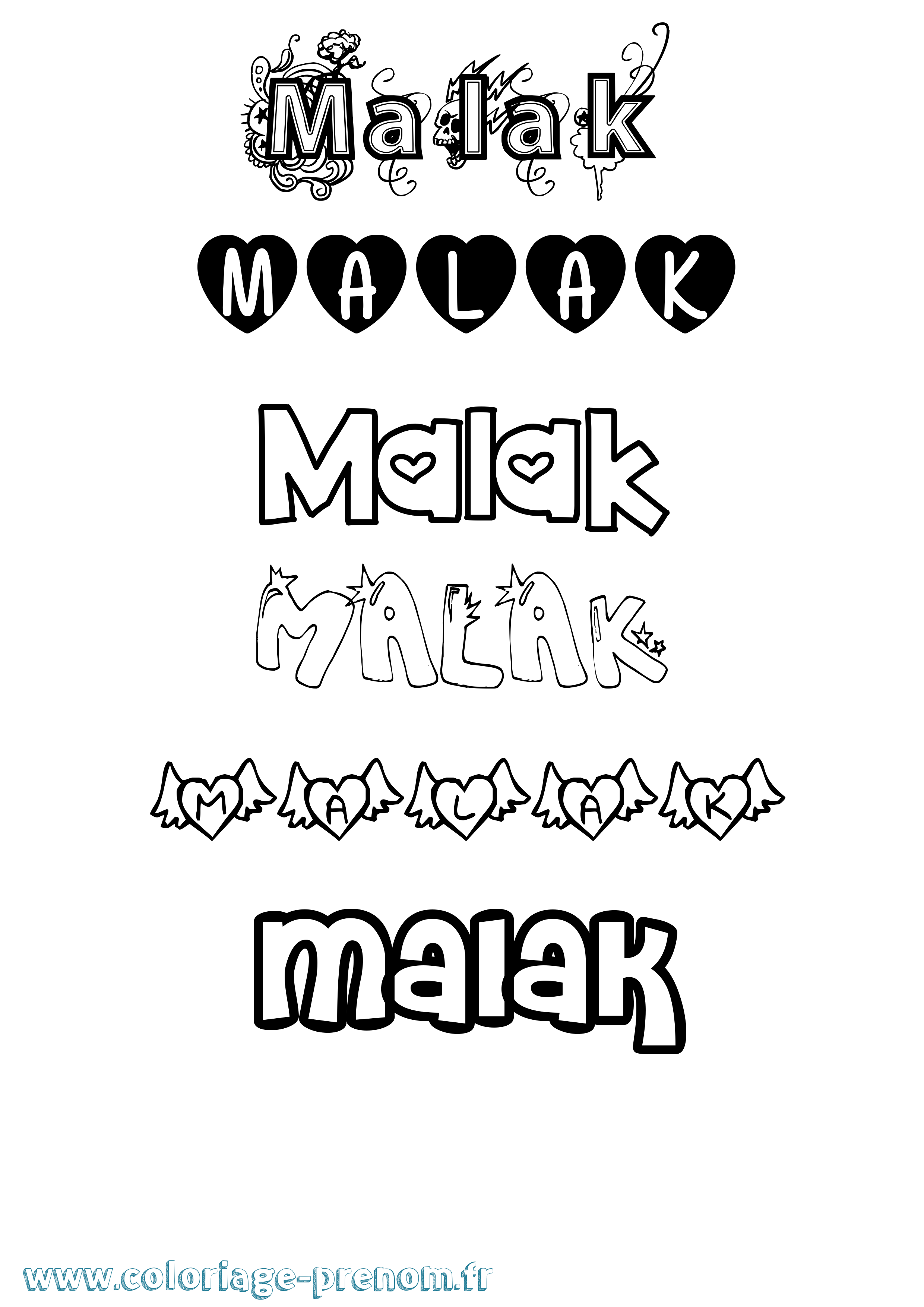 Coloriage prénom Malak Girly