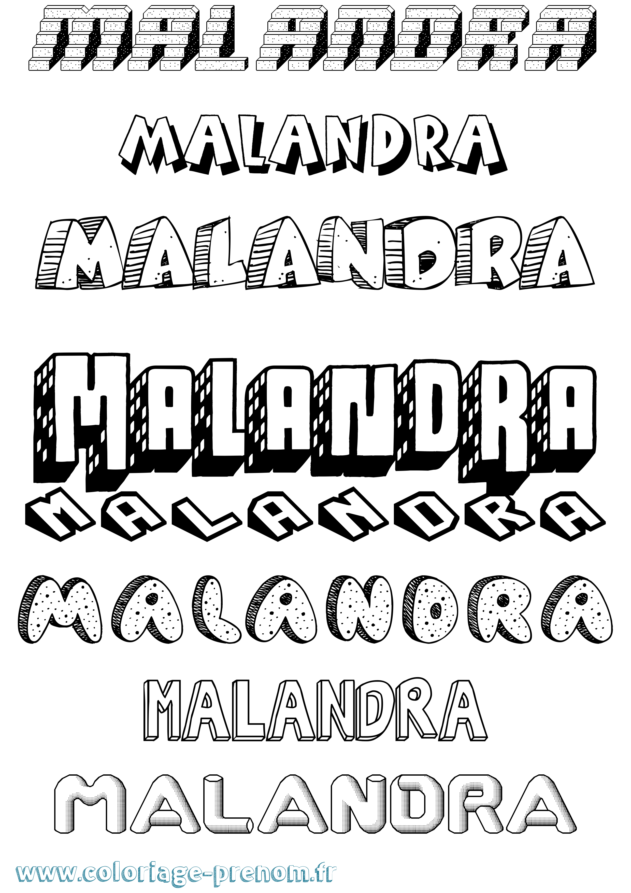Coloriage prénom Malandra Effet 3D