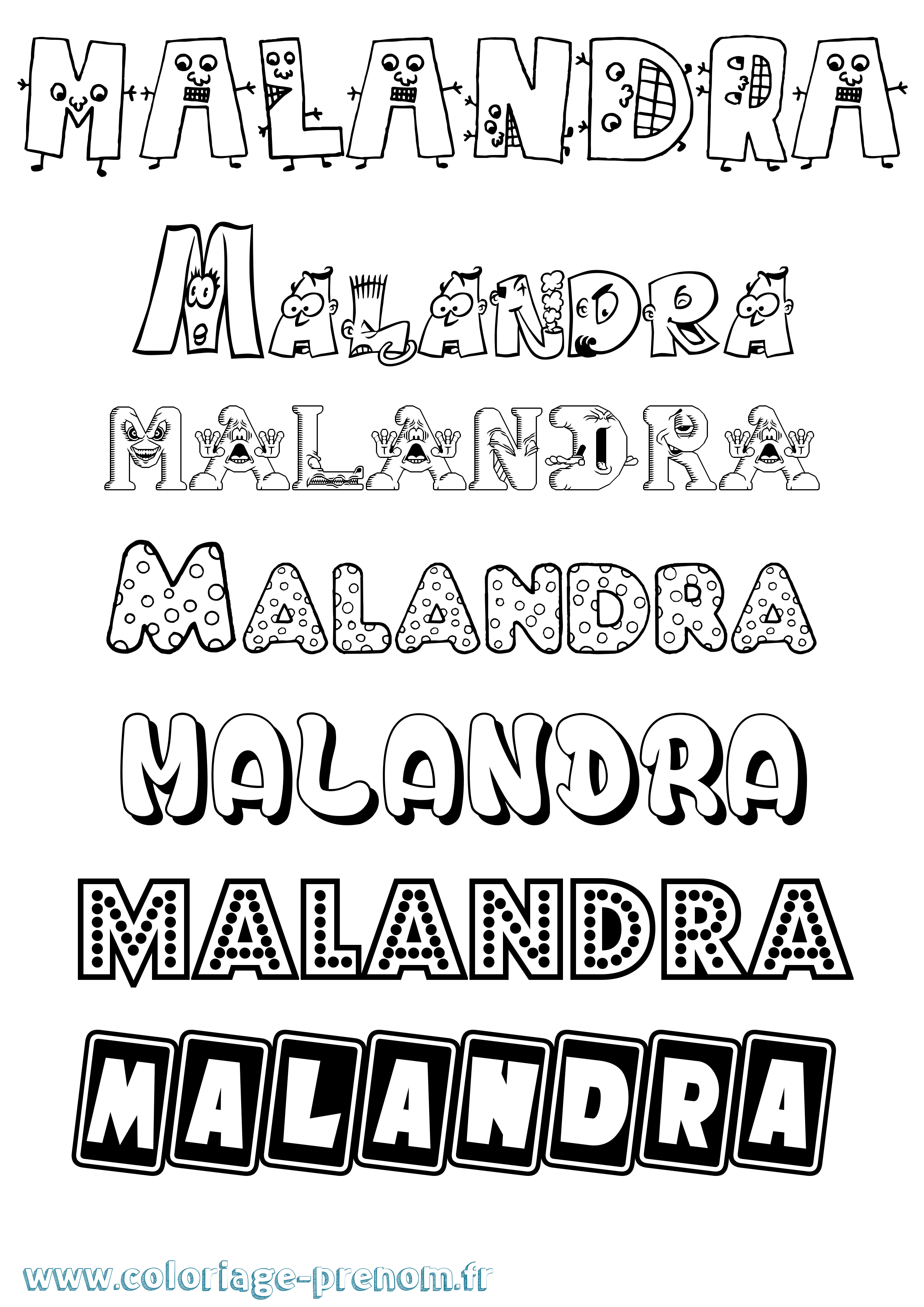 Coloriage prénom Malandra Fun
