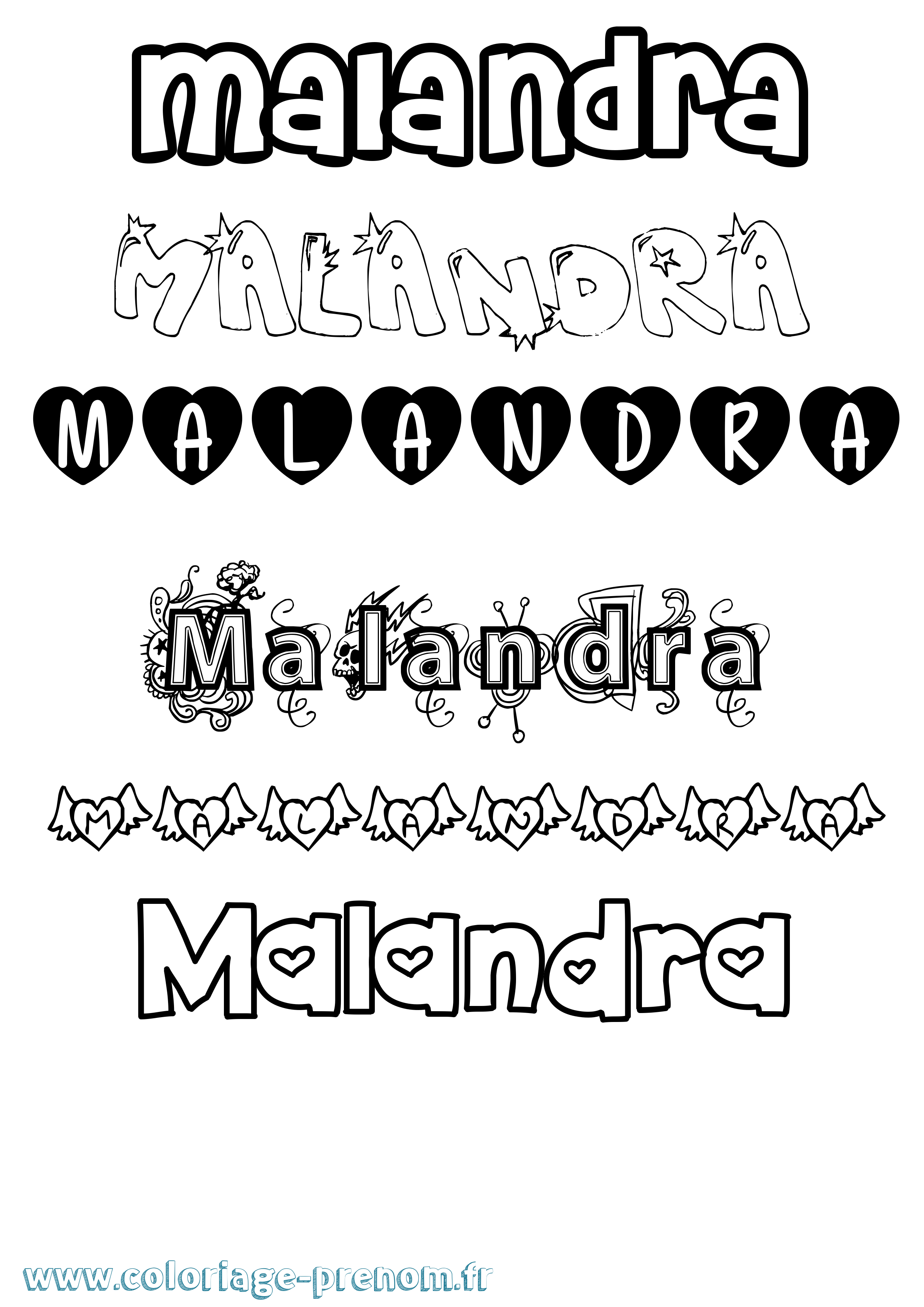 Coloriage prénom Malandra Girly