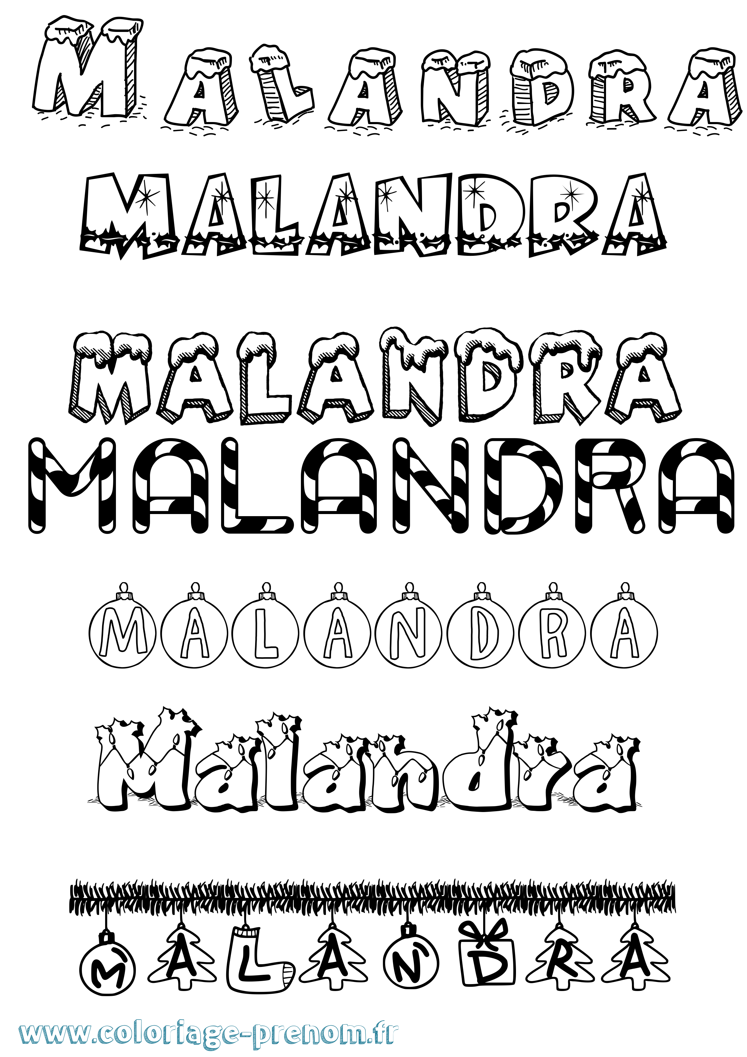 Coloriage prénom Malandra Noël