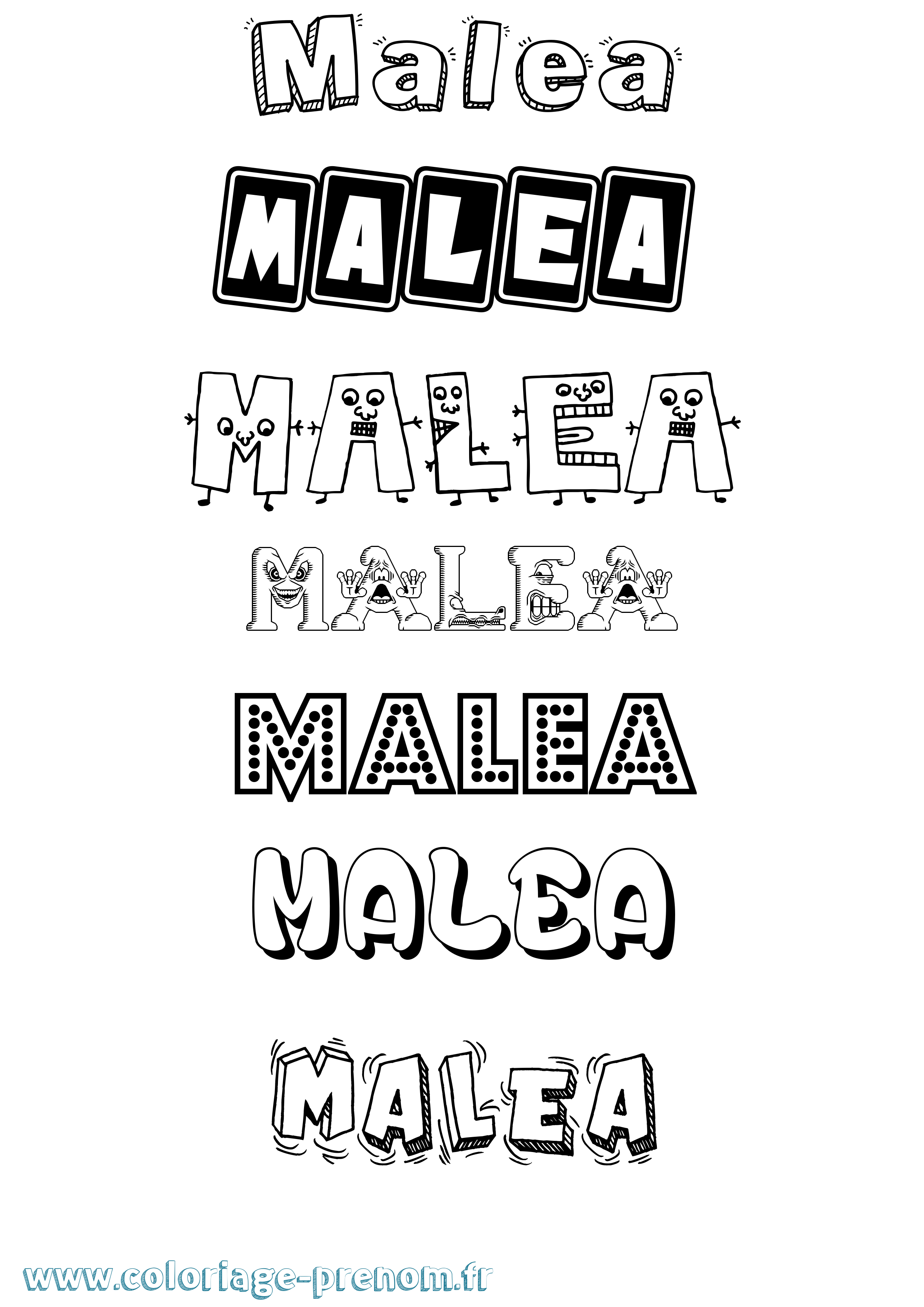Coloriage prénom Malea Fun