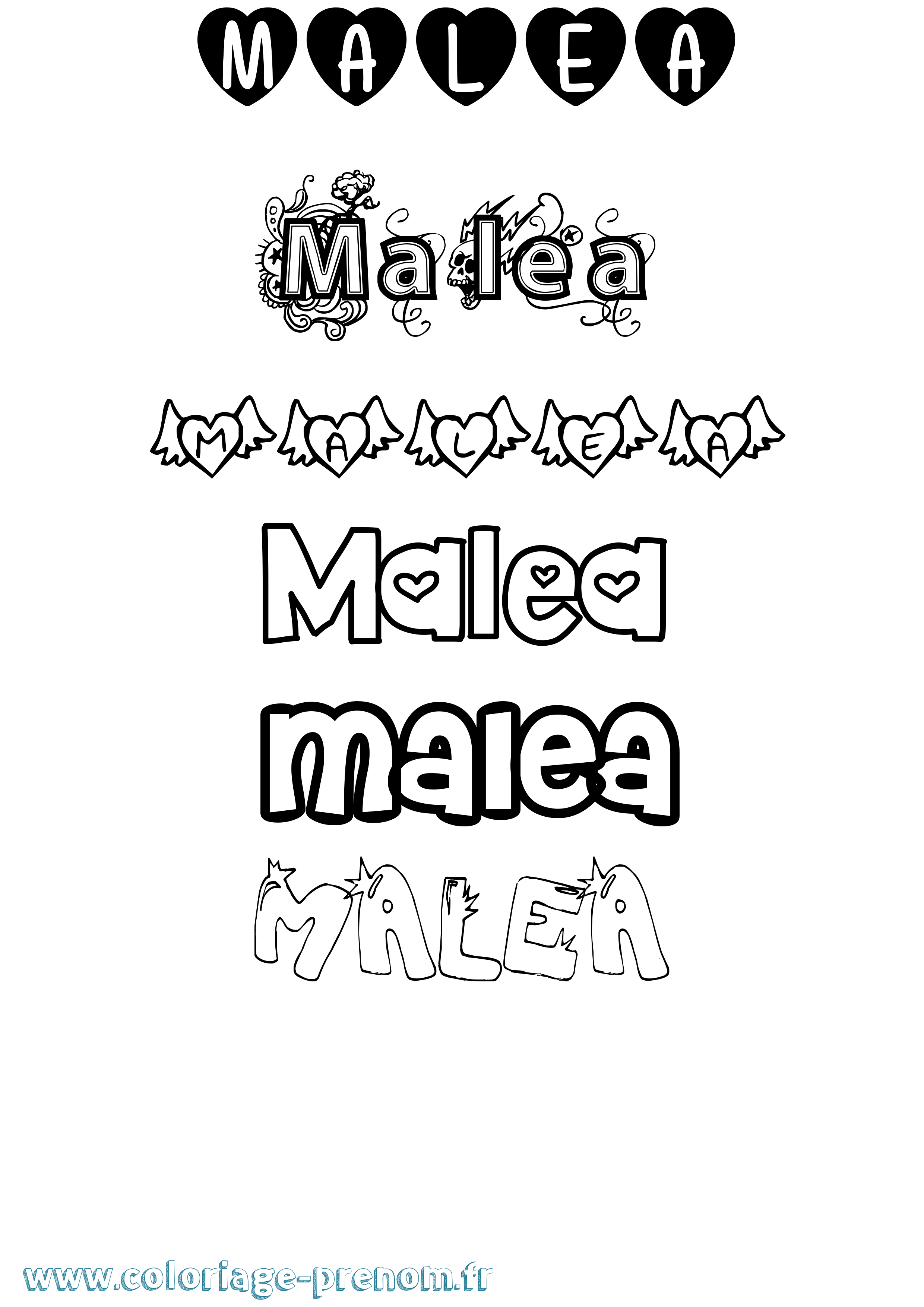 Coloriage prénom Malea Girly