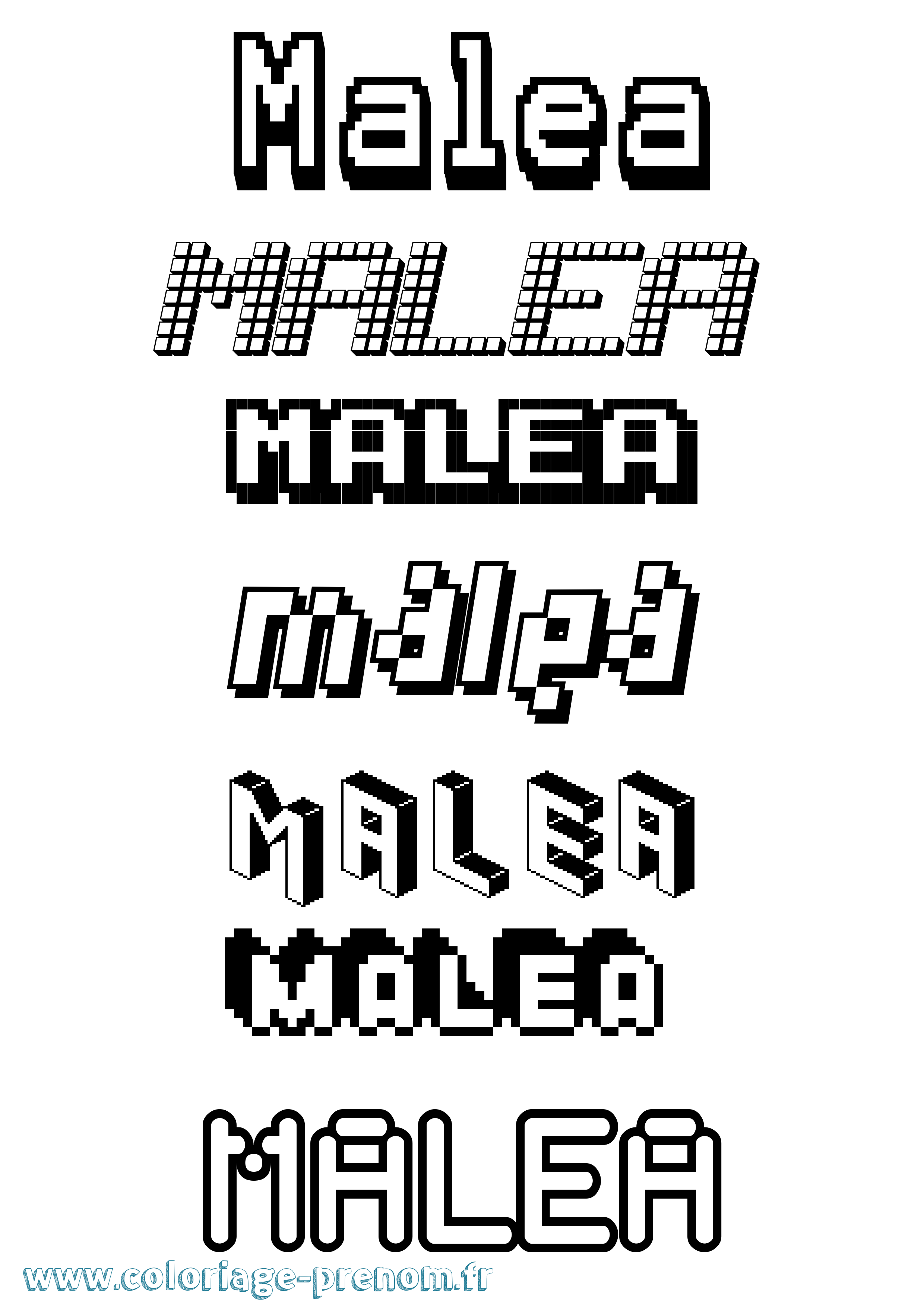 Coloriage prénom Malea Pixel