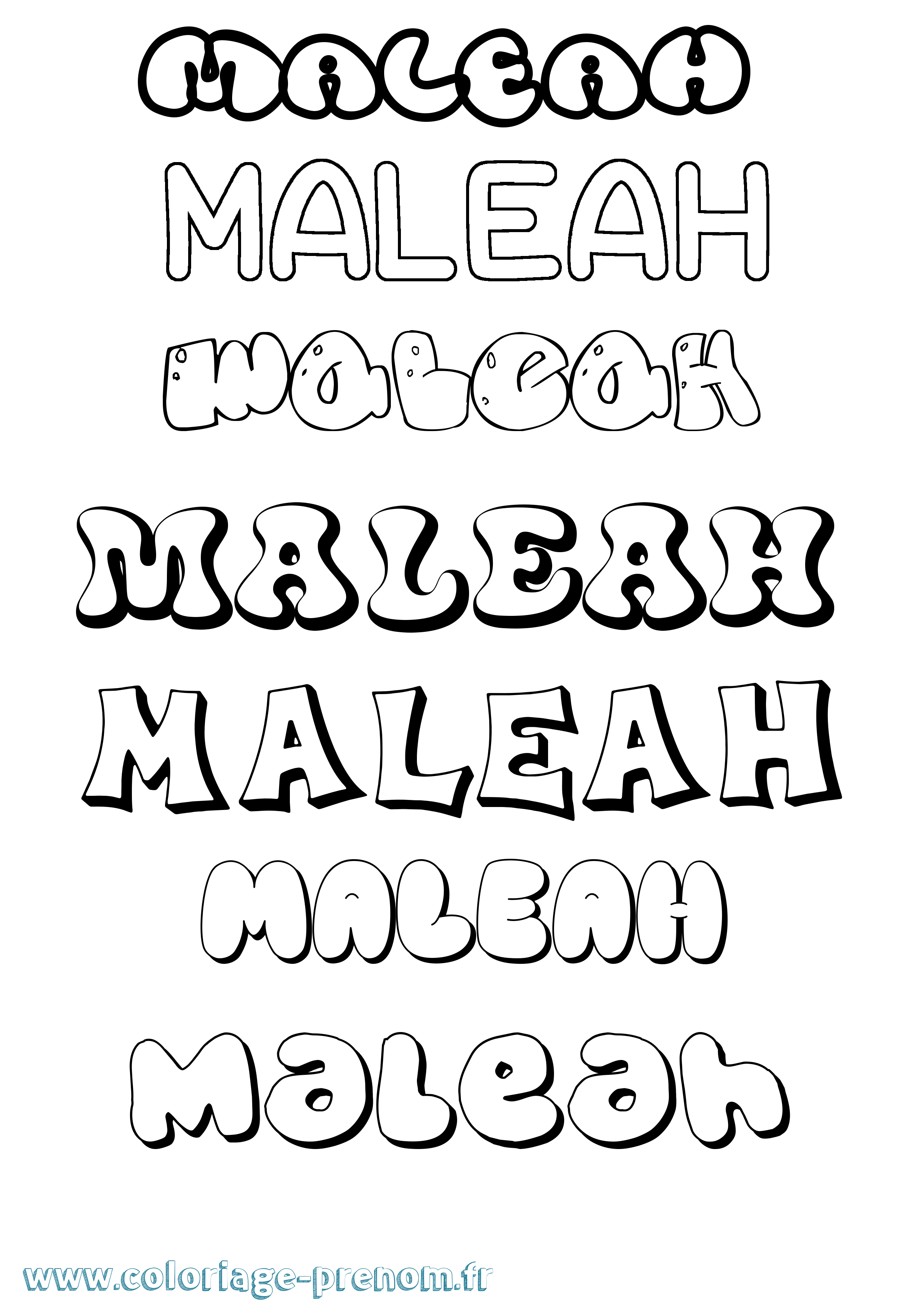 Coloriage prénom Maleah Bubble