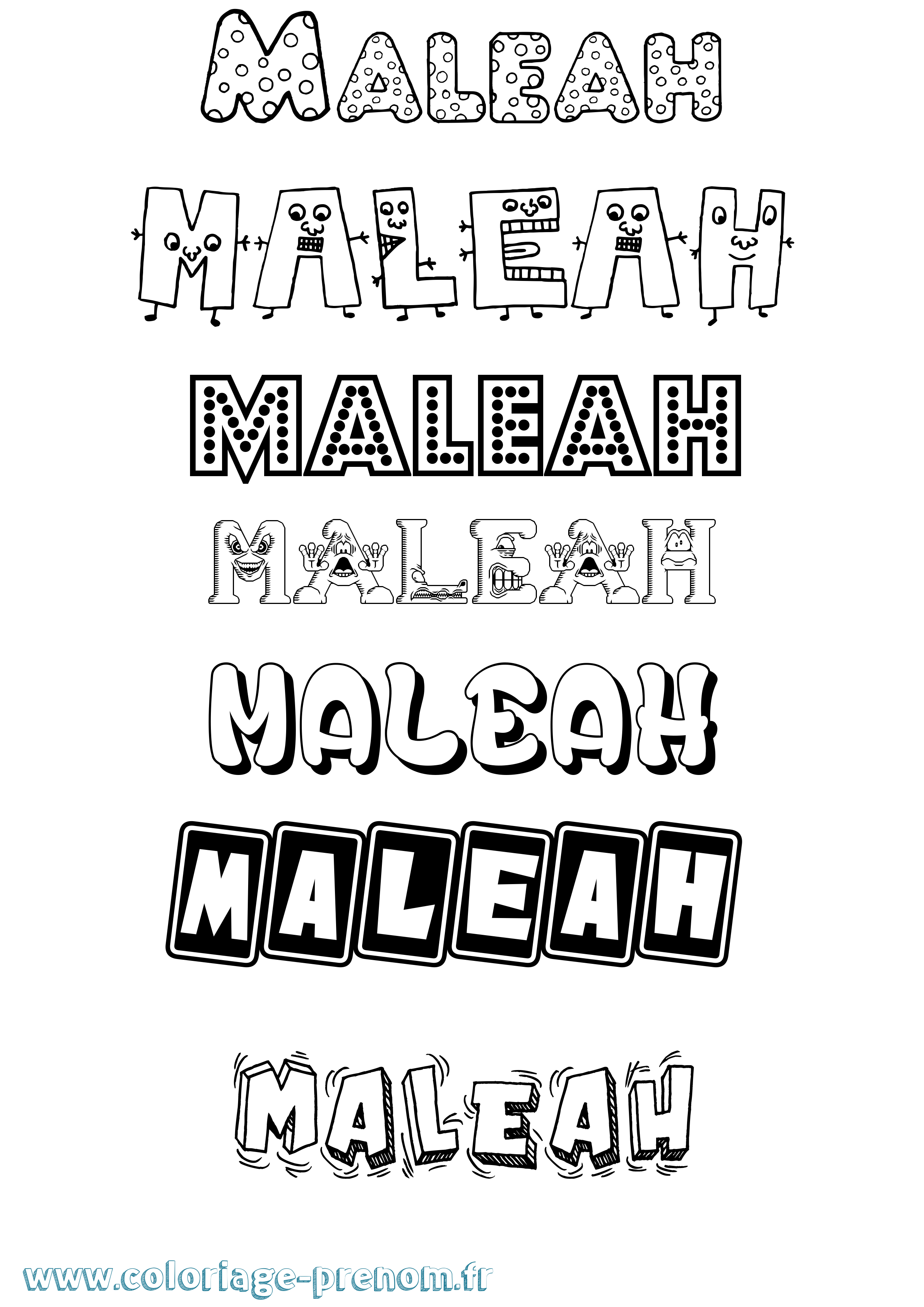 Coloriage prénom Maleah Fun