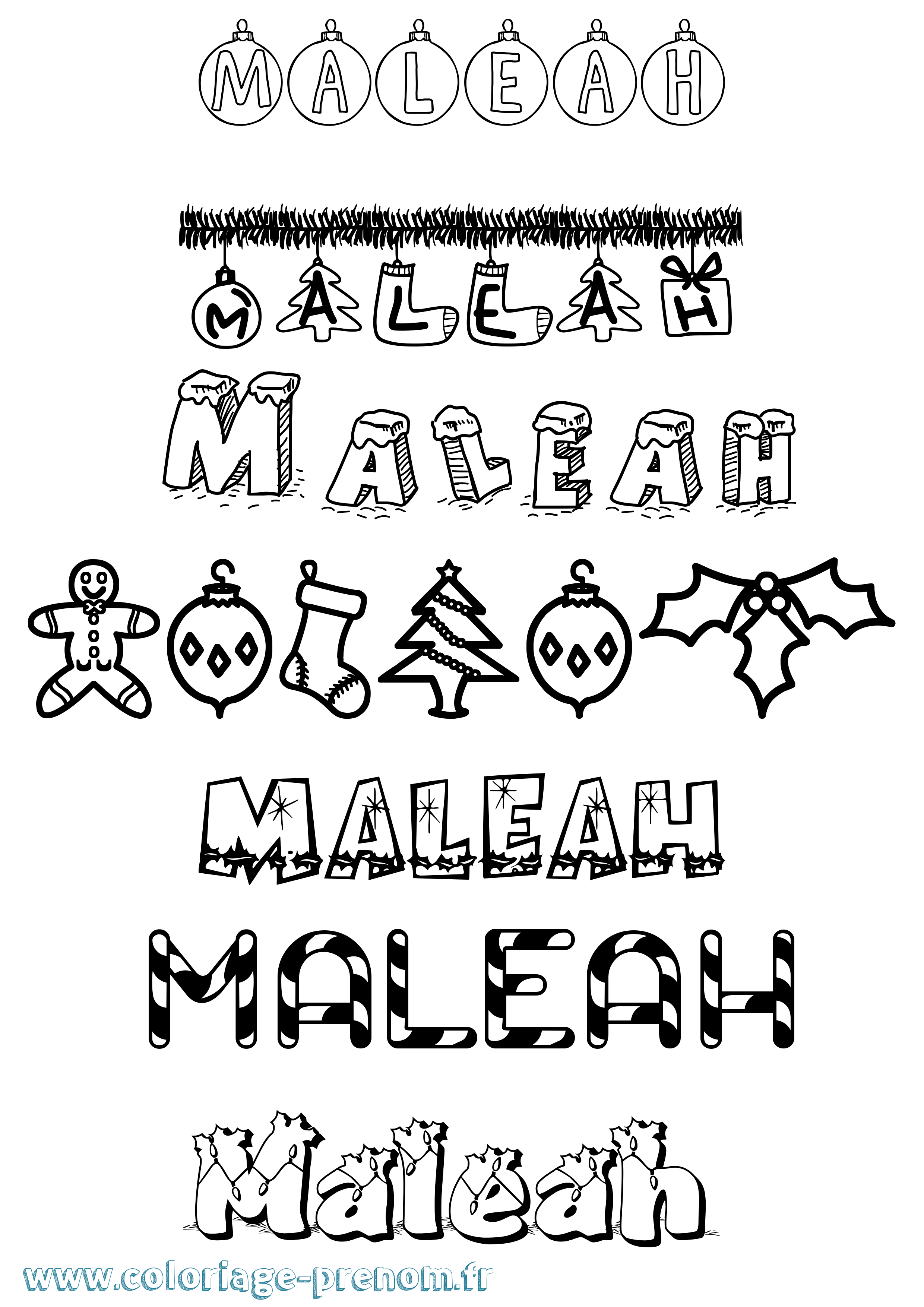 Coloriage prénom Maleah Noël
