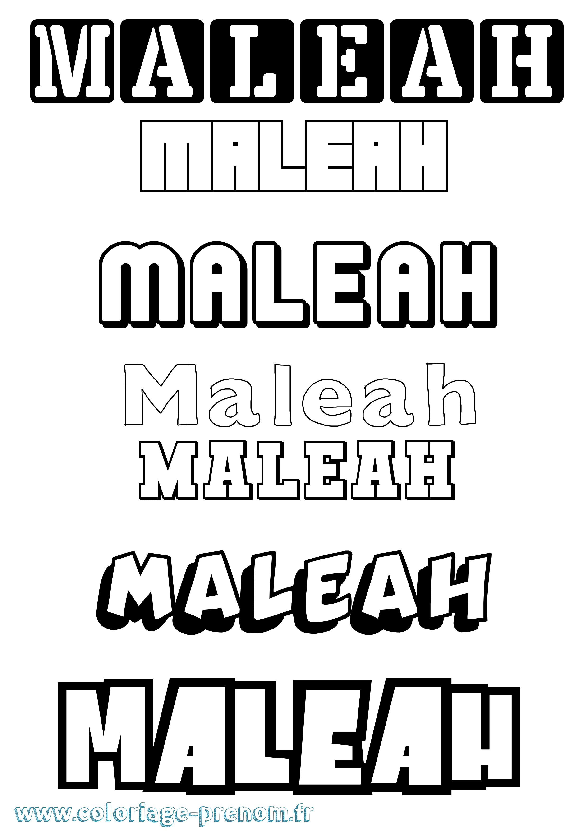 Coloriage prénom Maleah Simple