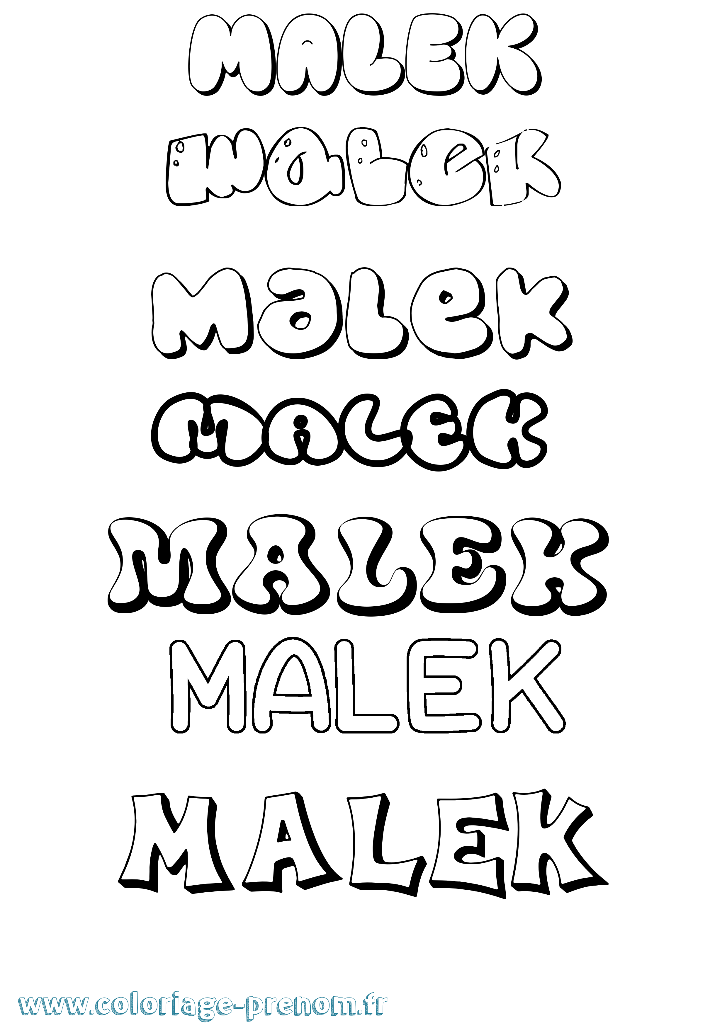 Coloriage prénom Malek Bubble