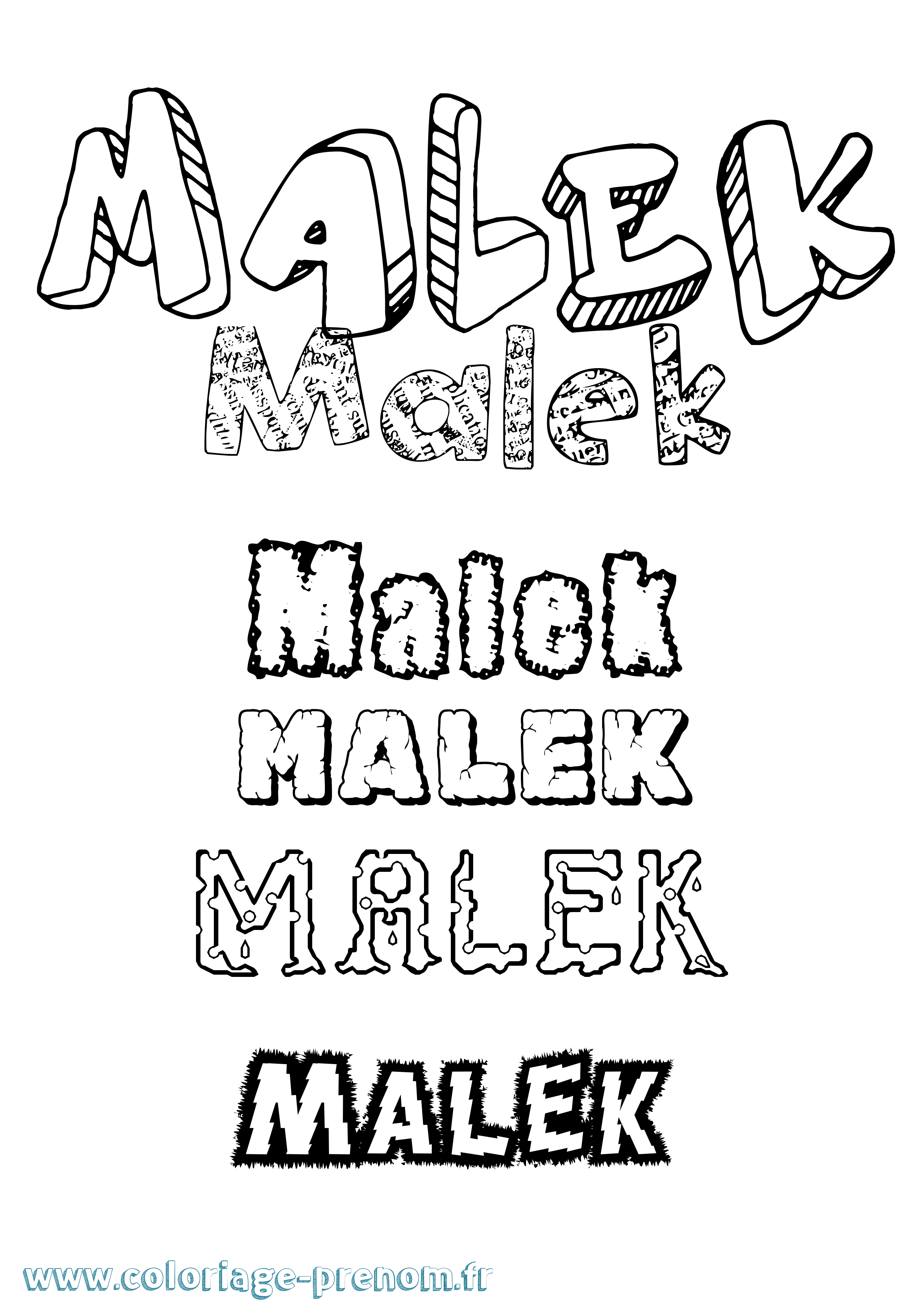 Coloriage prénom Malek Destructuré