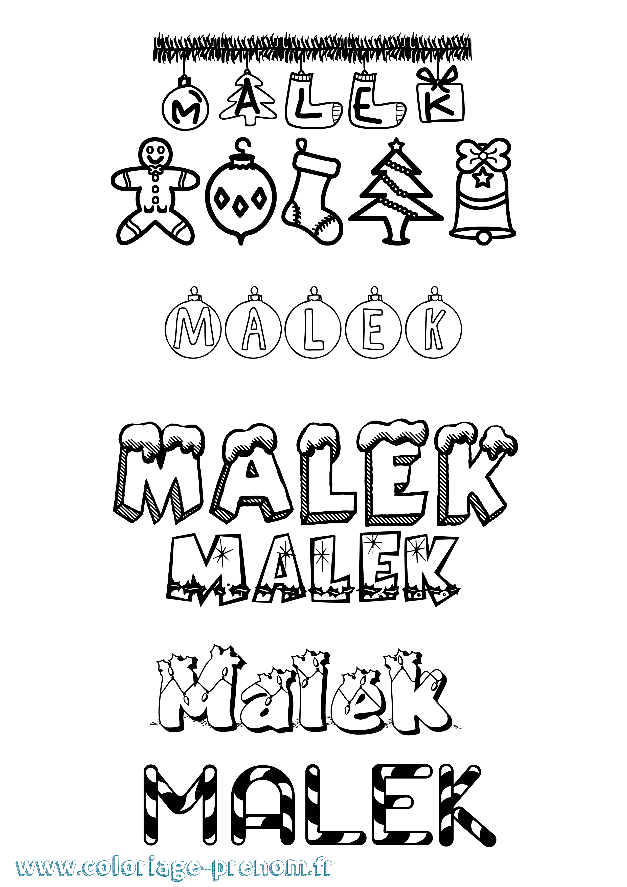 Coloriage prénom Malek Noël