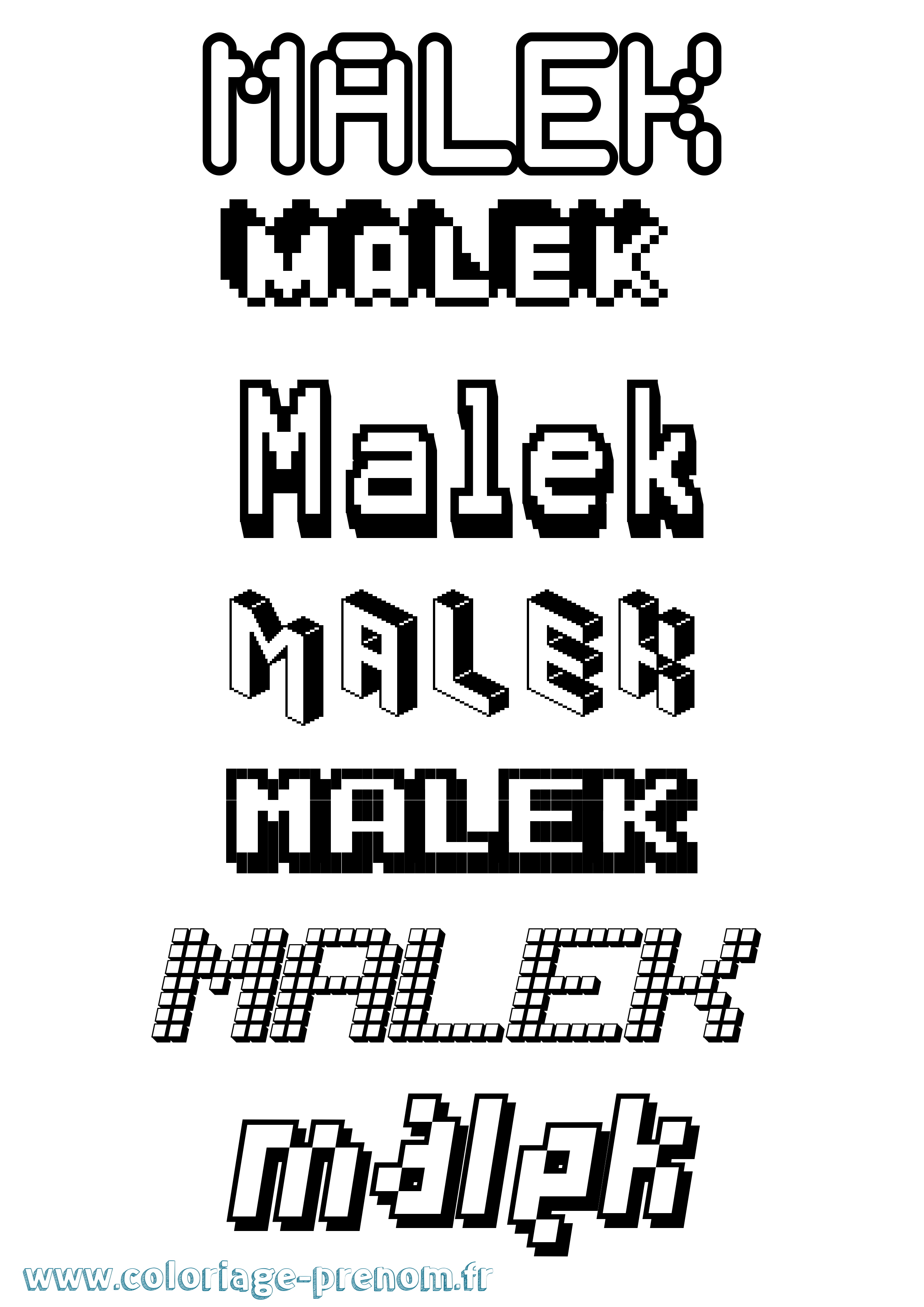 Coloriage prénom Malek Pixel