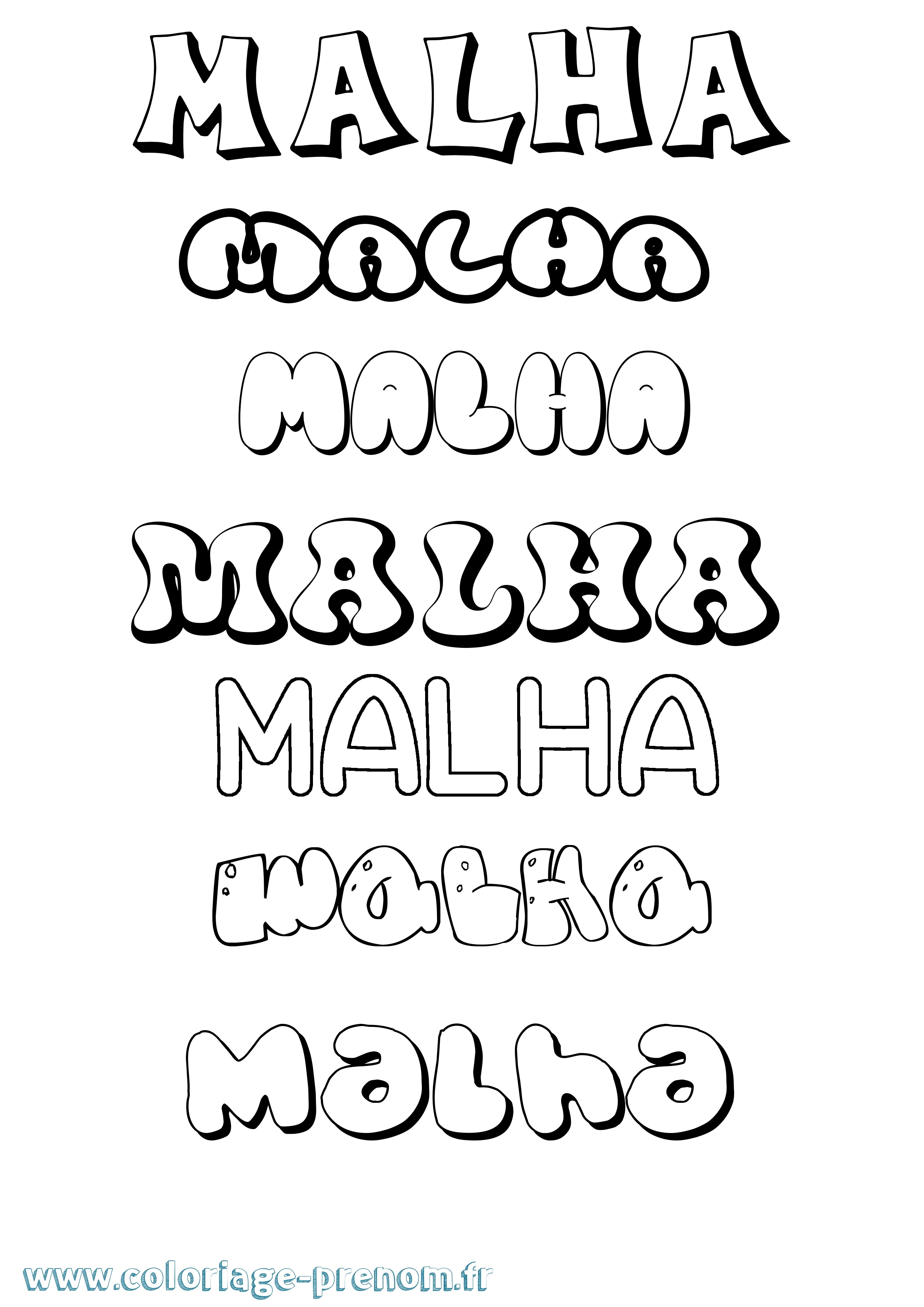 Coloriage prénom Malha Bubble
